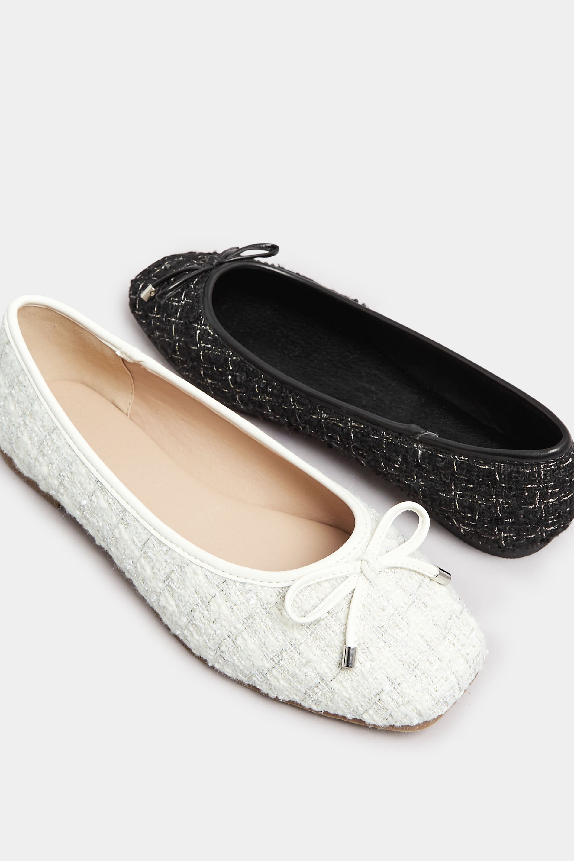 LTS White Boucle Tweed Ballerina Pumps In Standard Fit | Long Tall Sally 6