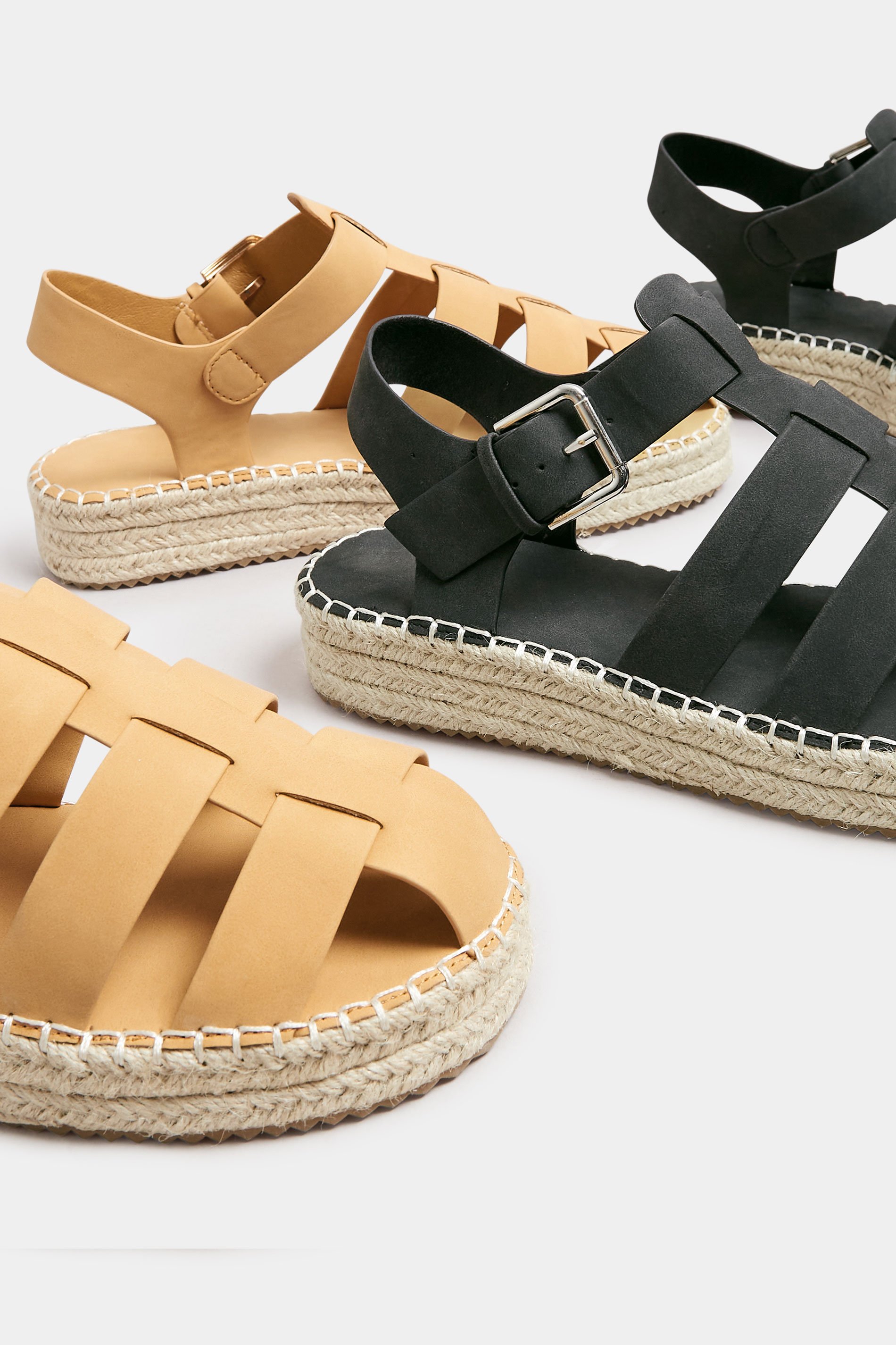 Black Flatform Gladiator Espadrilles In Extra Wide EEE Fit | Yours Clothing 6