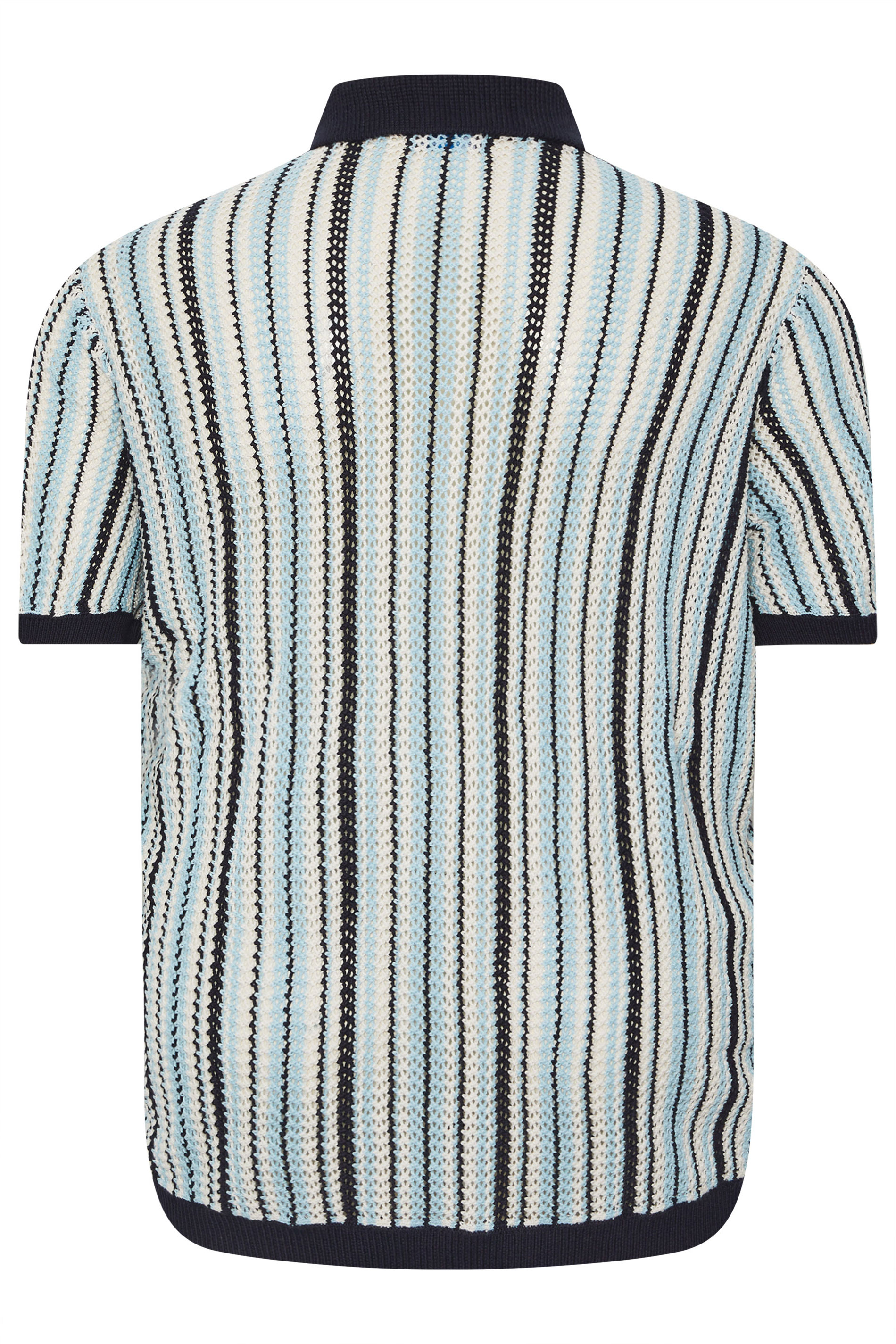 BadRhino Big & Tall Blue & White Stripe Knitted Revere Collar Shirt  7