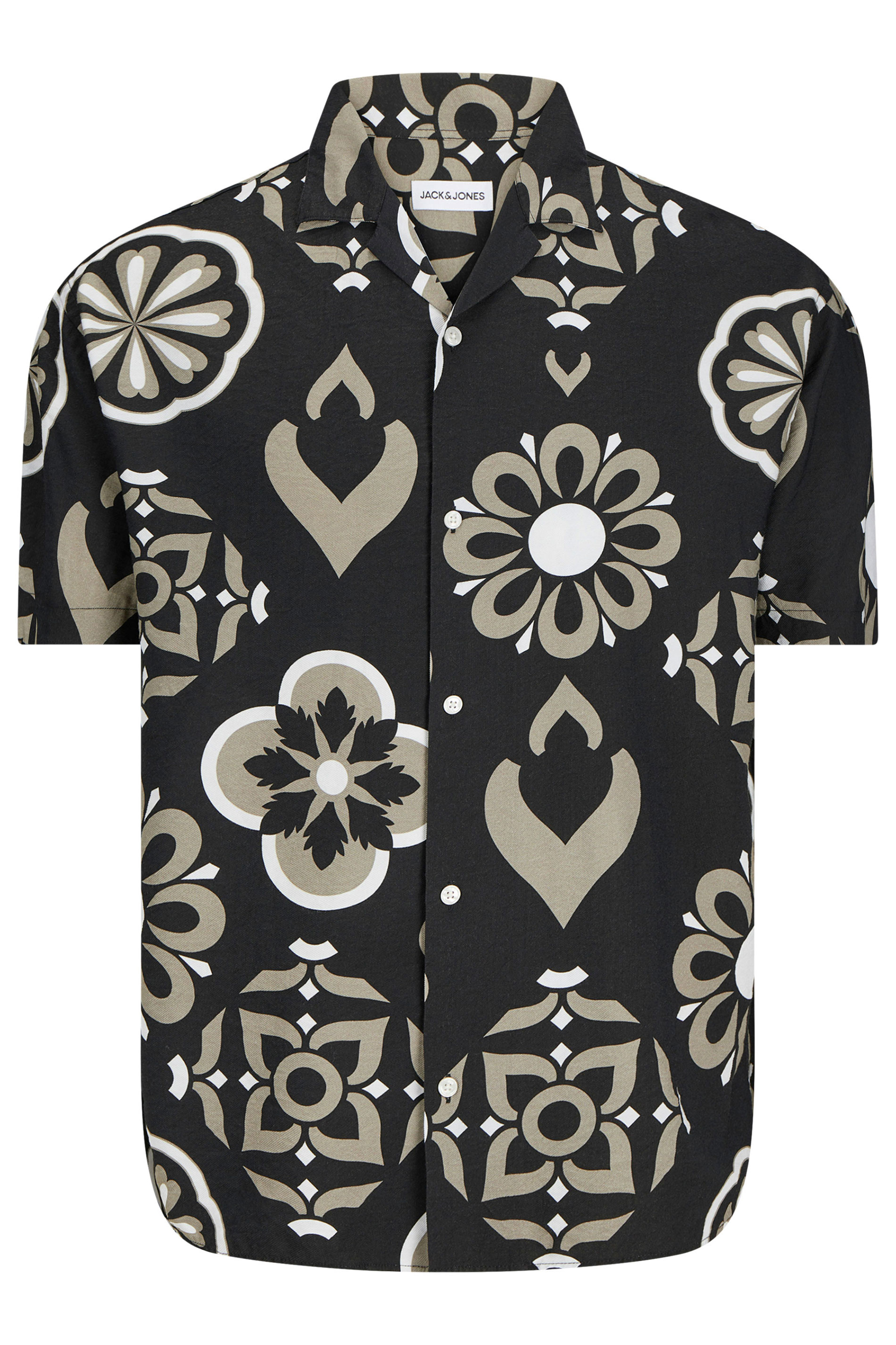JACK & JONES Big & Tall Black Printed Resort Shirt | BadRhino 3
