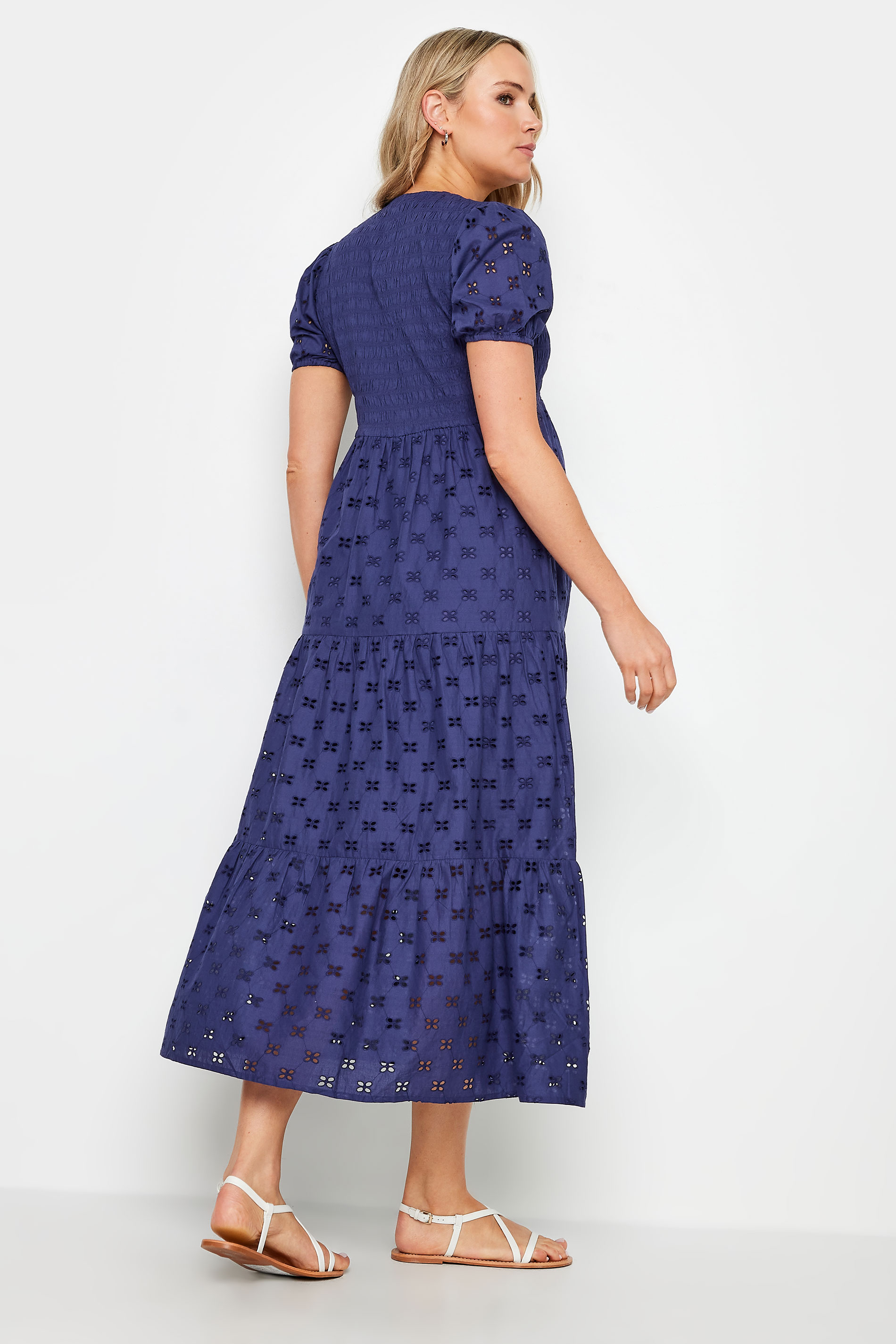 LTS Tall Maternity Navy Blue Broderie Anglaise Tiered Midaxi