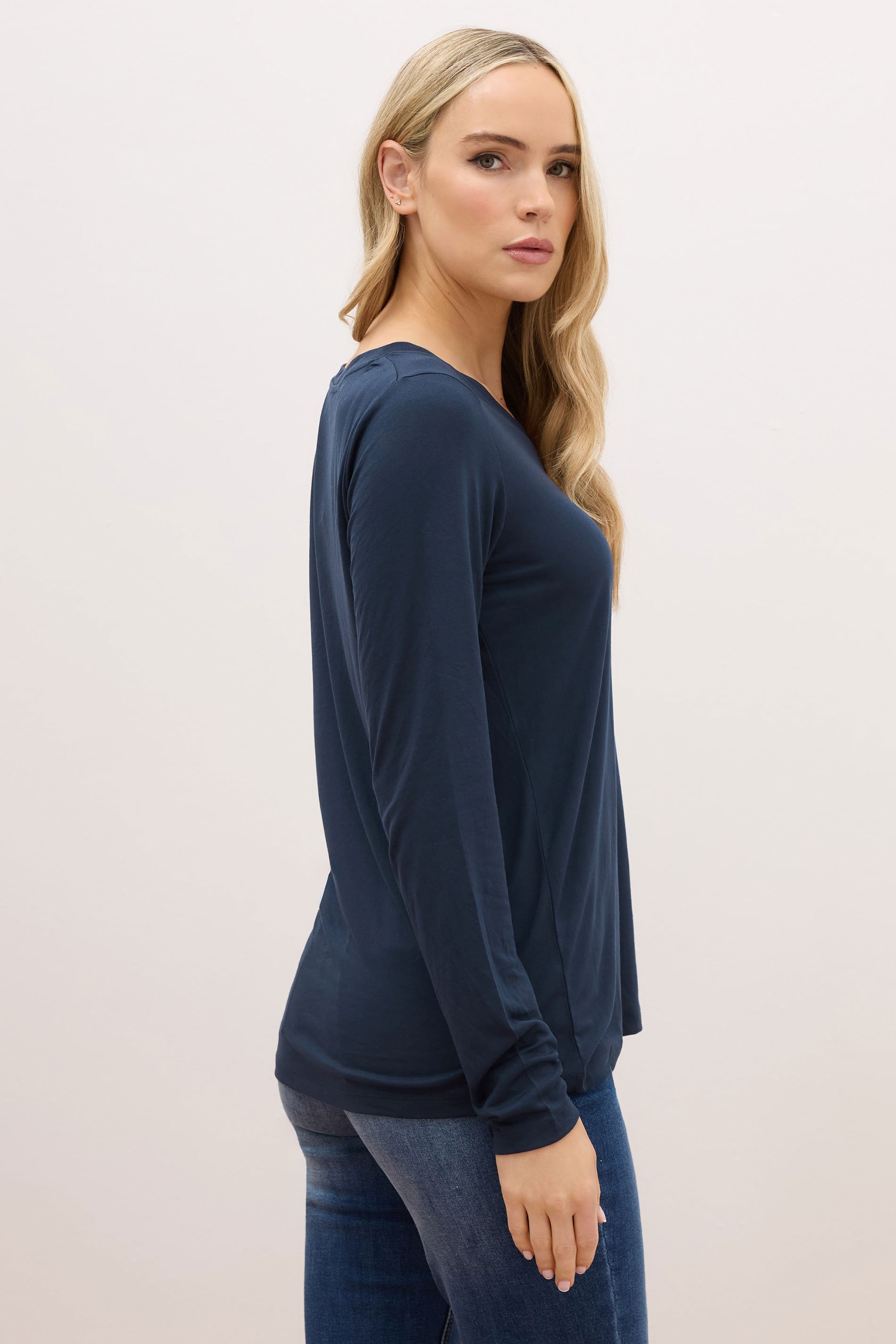 LTS PREMIUM Tall Navy Blue Long Sleeve V-Neck Top | Long Tall Sally 3