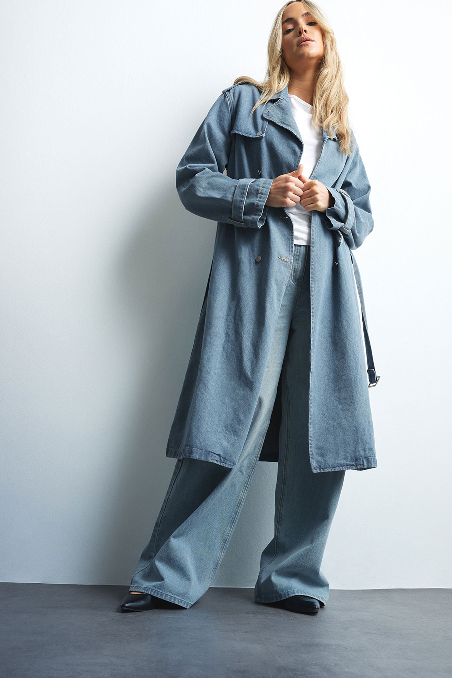 LTS Tall Light Blue Denim Trench Coat | Long Tall Sally 1