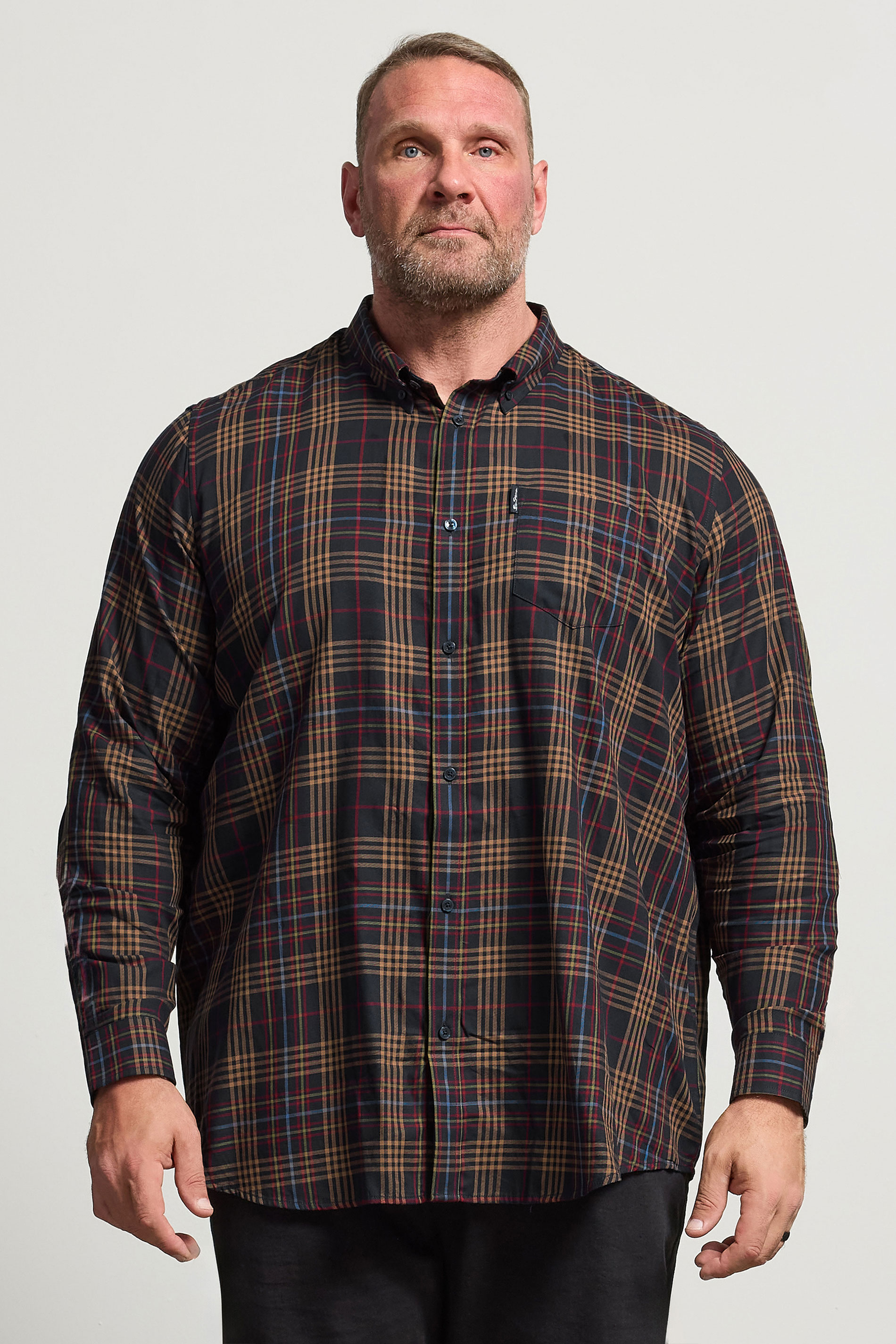 BEN SHERMAN Big & Tall Navy Blue Check Shirt | BadRhino 1