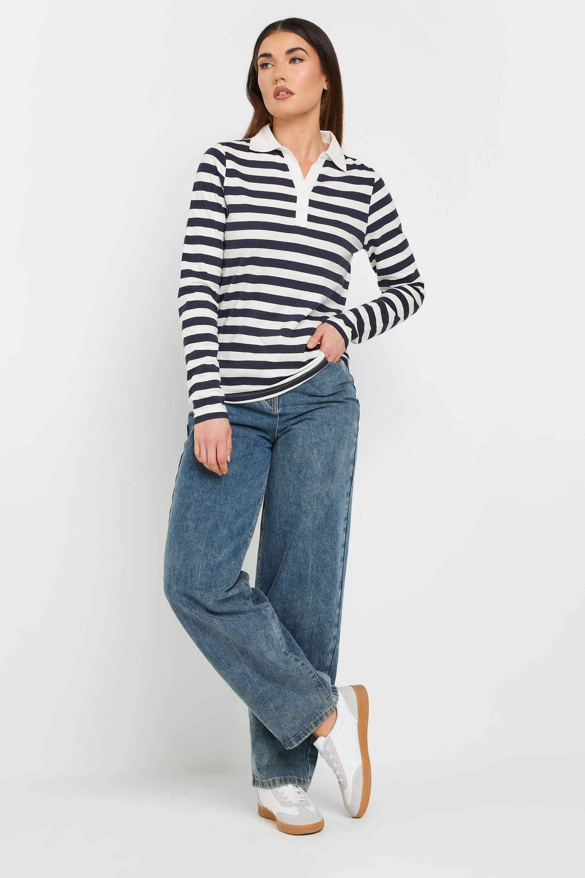 LTS Tall Navy Blue Stripe Placket Polo Top | Long Tall Sally 3