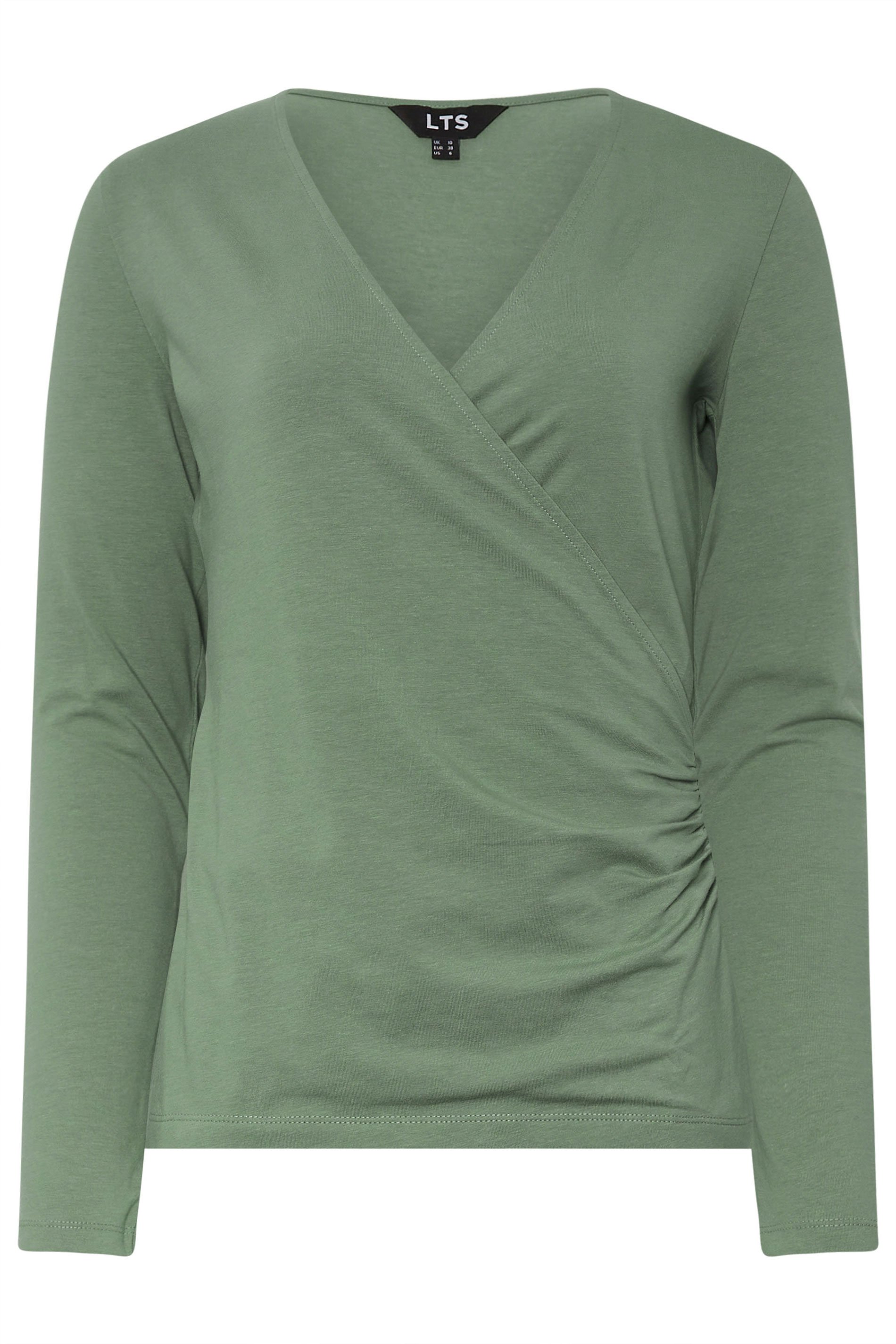 LTS Tall Sage Green Long Sleeve Wrap Top | Long Tall Sally 5