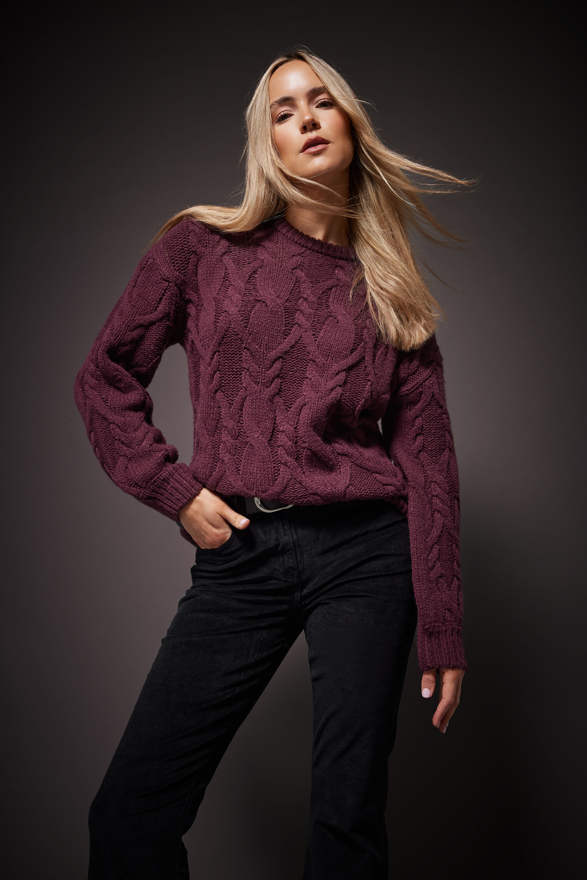 LTS Tall Women's Burgundy Red Cable Knit Jumper | Long Tall Sally 1