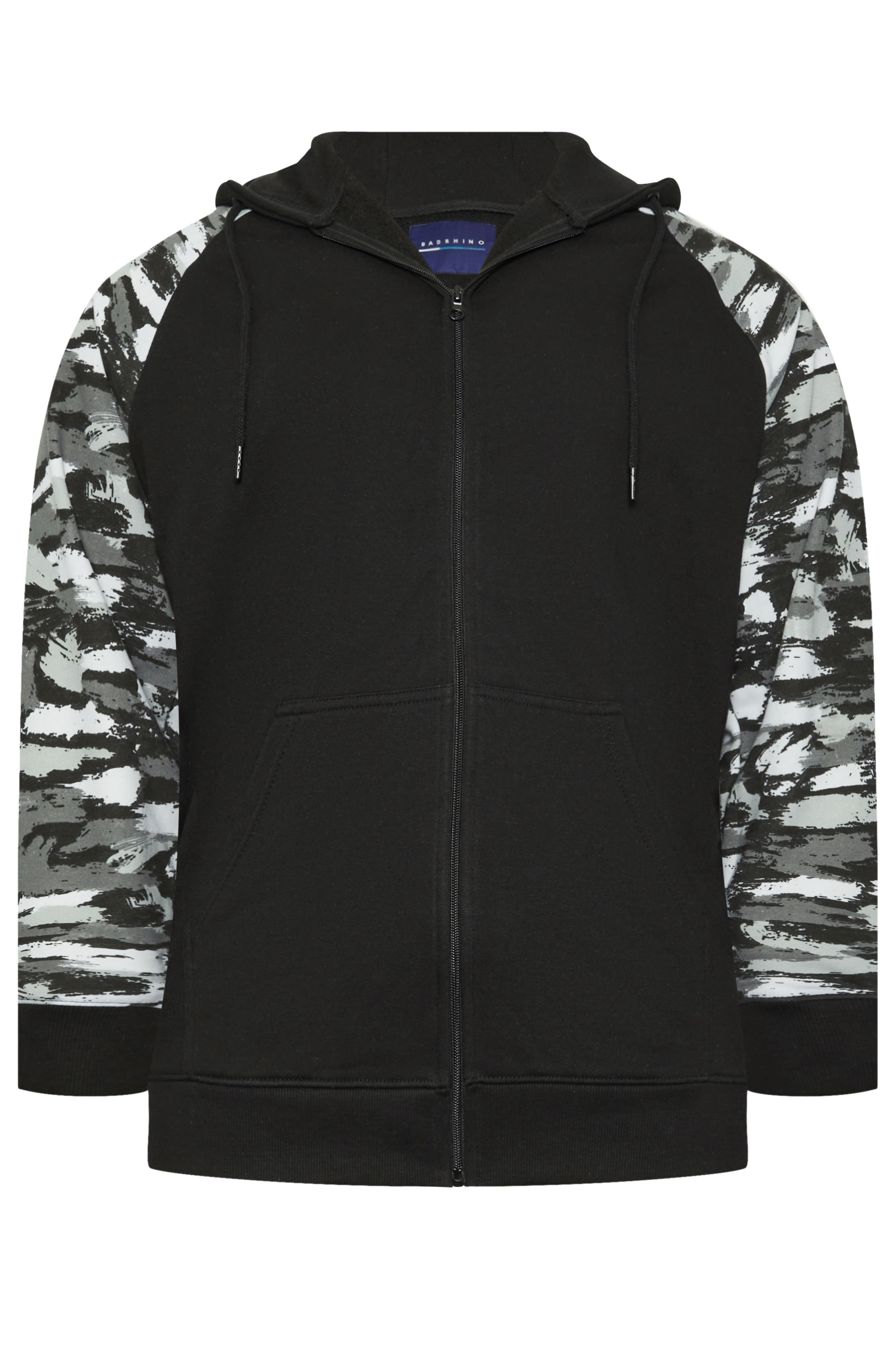 BadRhino Big & Tall Black Camo Print Zip Through Hoodie | BadRhino 6