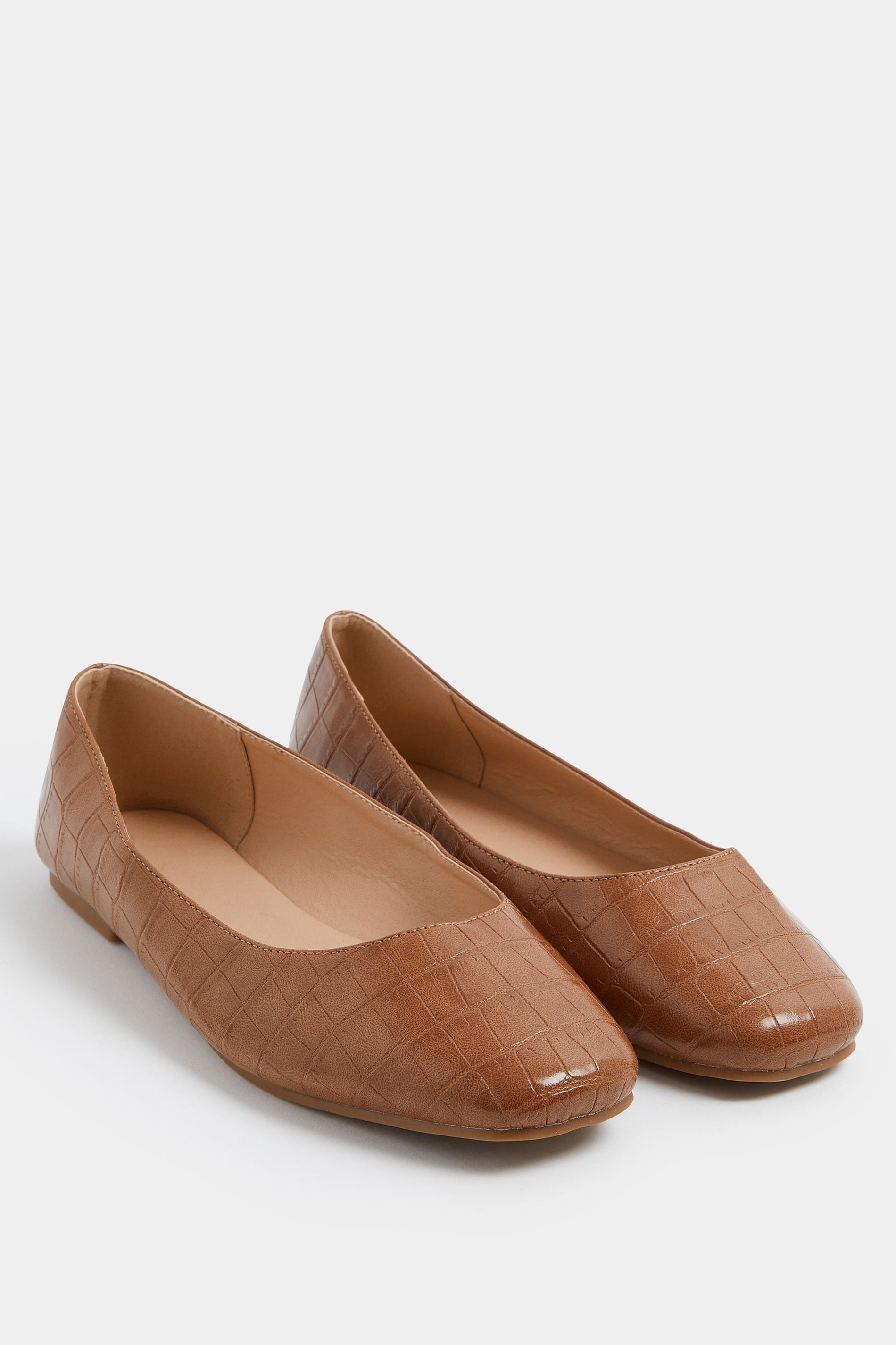 Brown Croc Square Toe Ballet Pumps In Wide E Fit | Yours Clothing 3