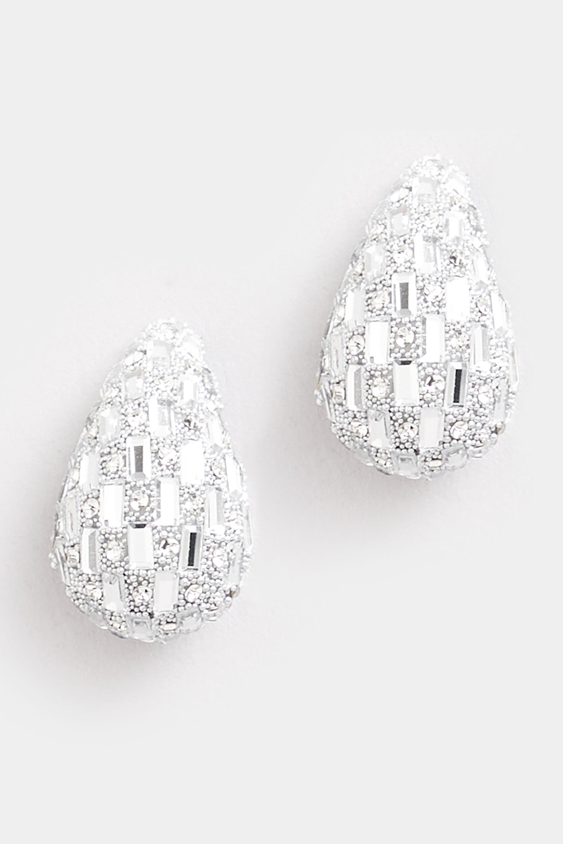 Silver Tone Diamante Tear Drop Earrings | Yours Clothing 2