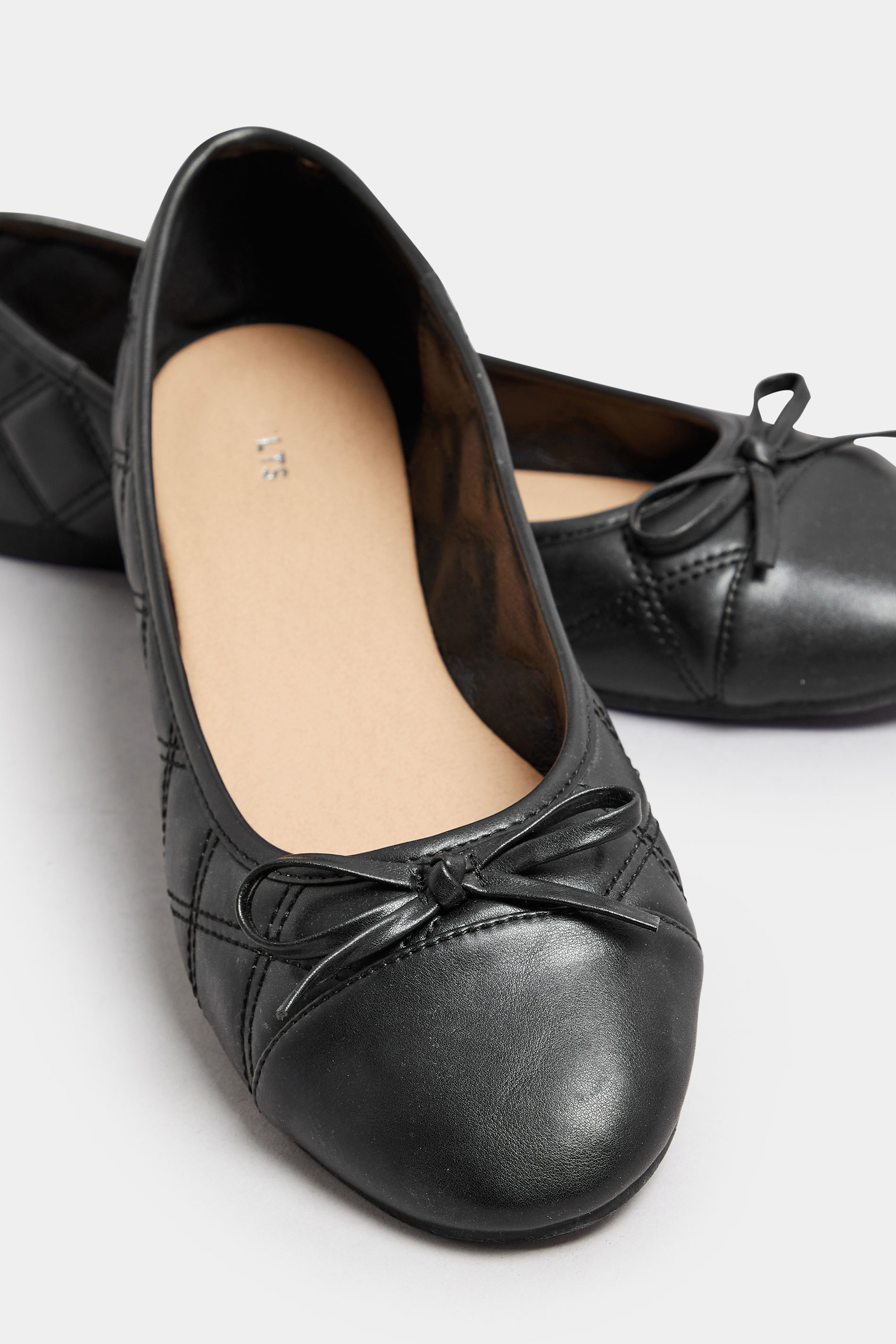 LTS Black Quilted Ballet Pumps In Standard Fit | Long Tall Sally