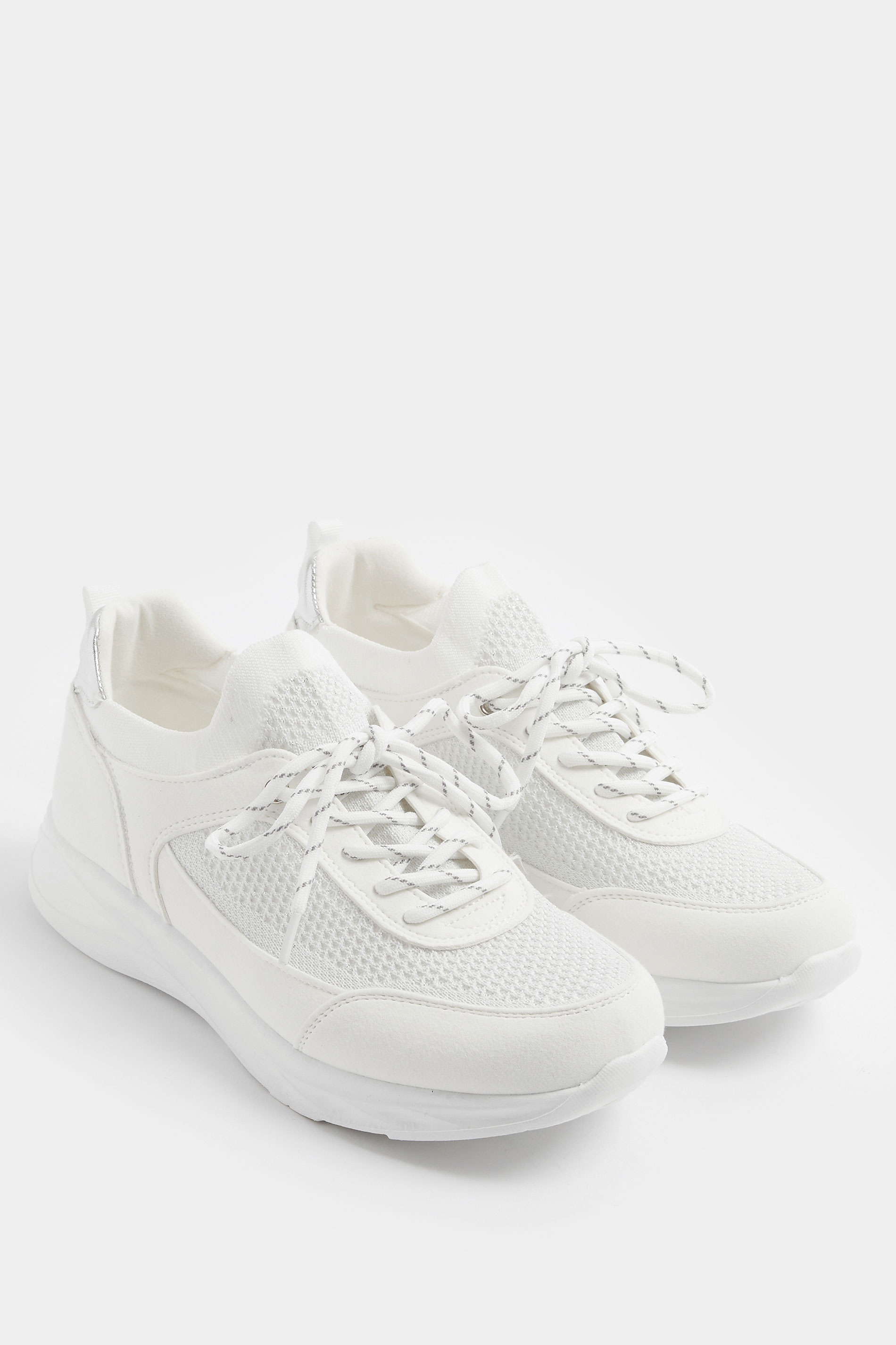 White Knitted Trainers In Extra Wide EEE Fit | Yours Clothing 1