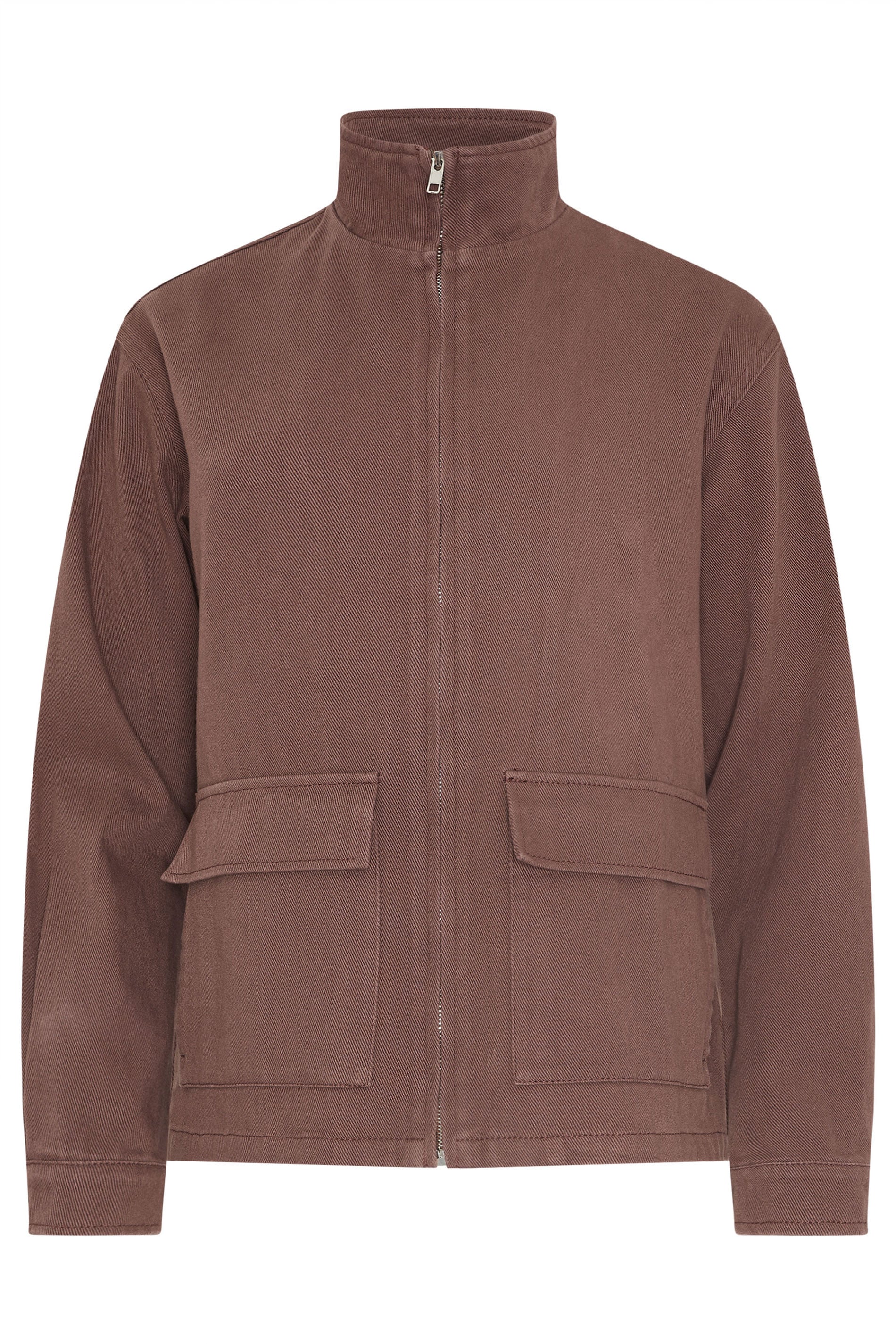 LTS Tall Women's Chocolate Brown Cotton Funnel Neck Jacket | Long Tall Sally 5
