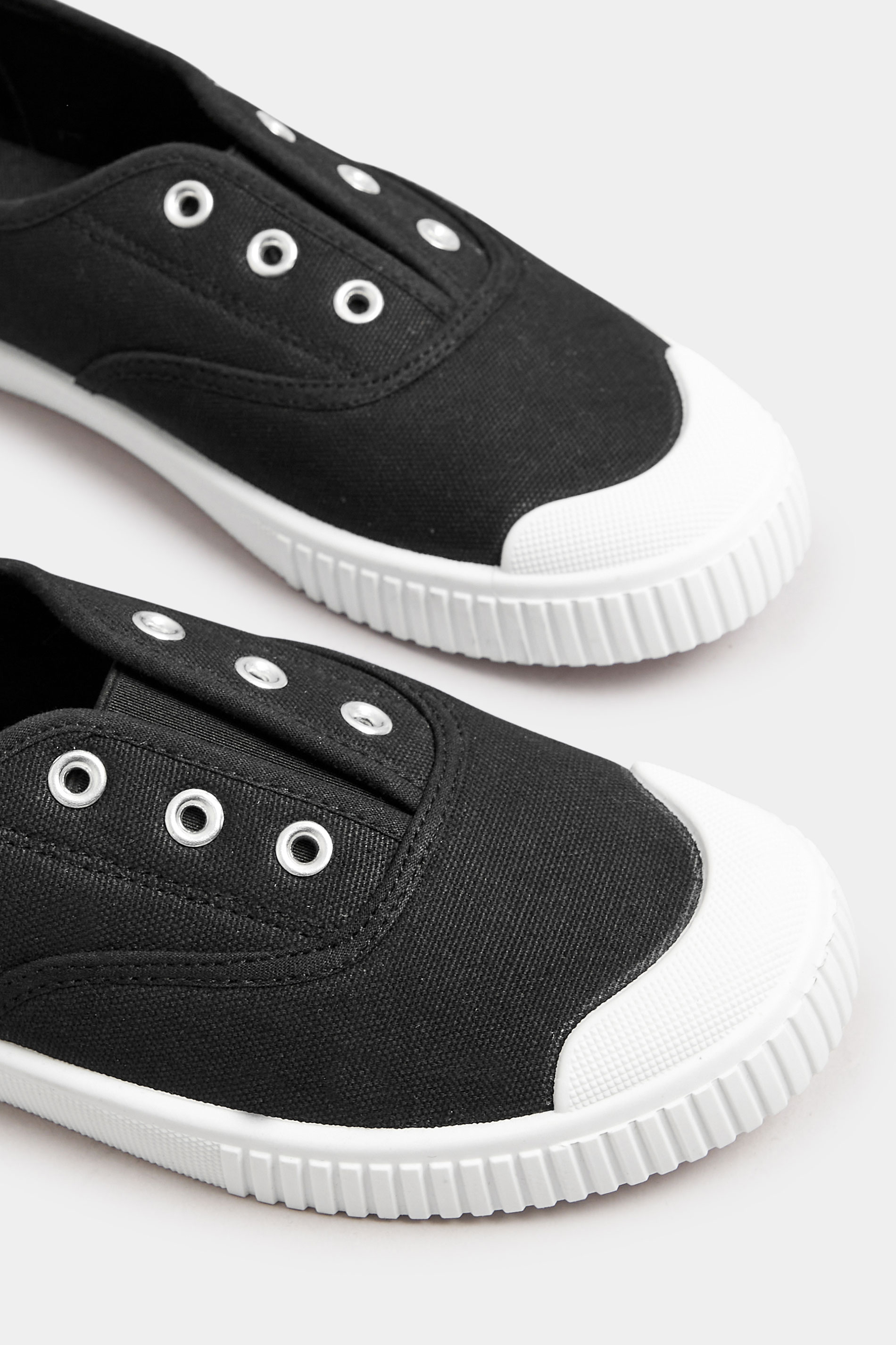 Black Canvas Slip On Trainers In Wide E Fit | Yours Clothing 5
