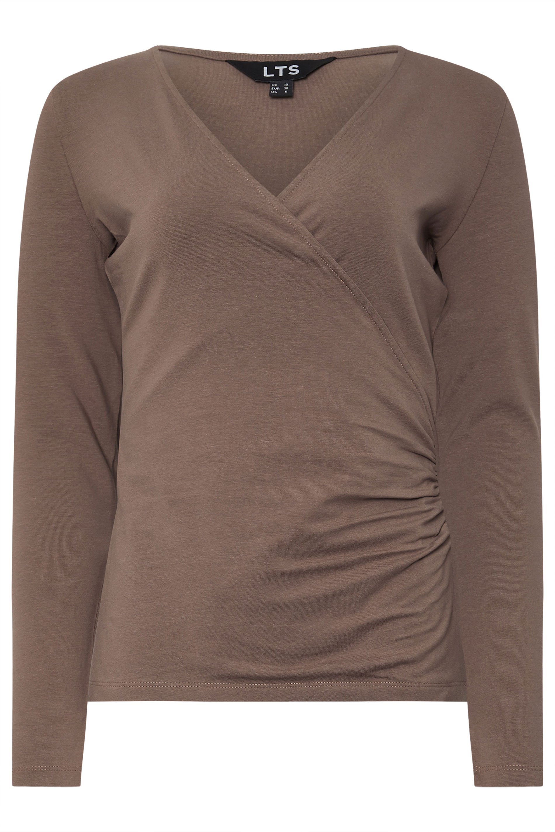 LTS Tall 2 PACK Mocha Brown & Khaki Green Wrap Tops | Long Tall Sally 9