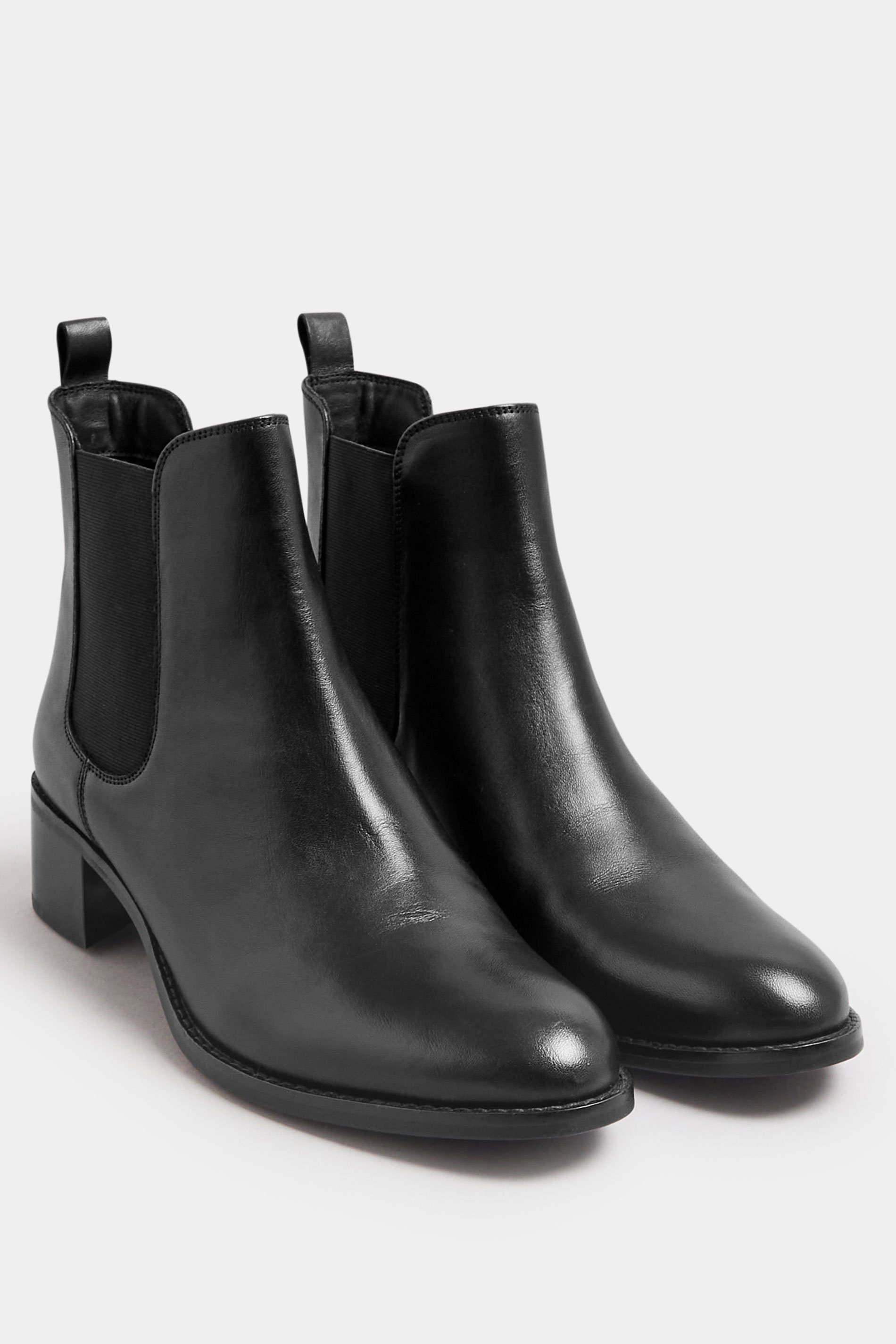 LTS Black Leather Block Heel Chelsea Boots In Standard Fit