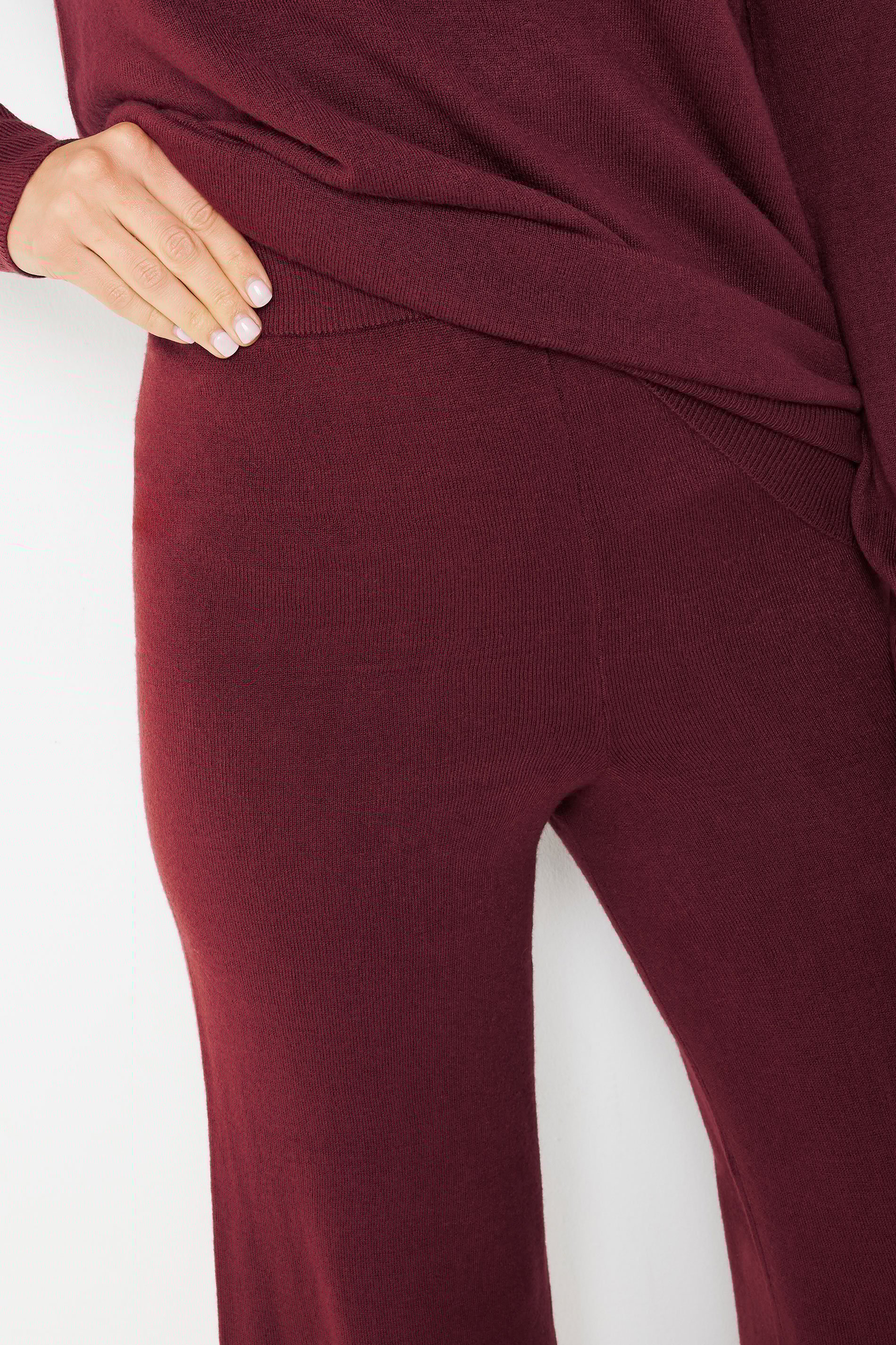 LTS Tall Burgundy Red Knitted Wide Leg Trousers | Long Tall Sally 4
