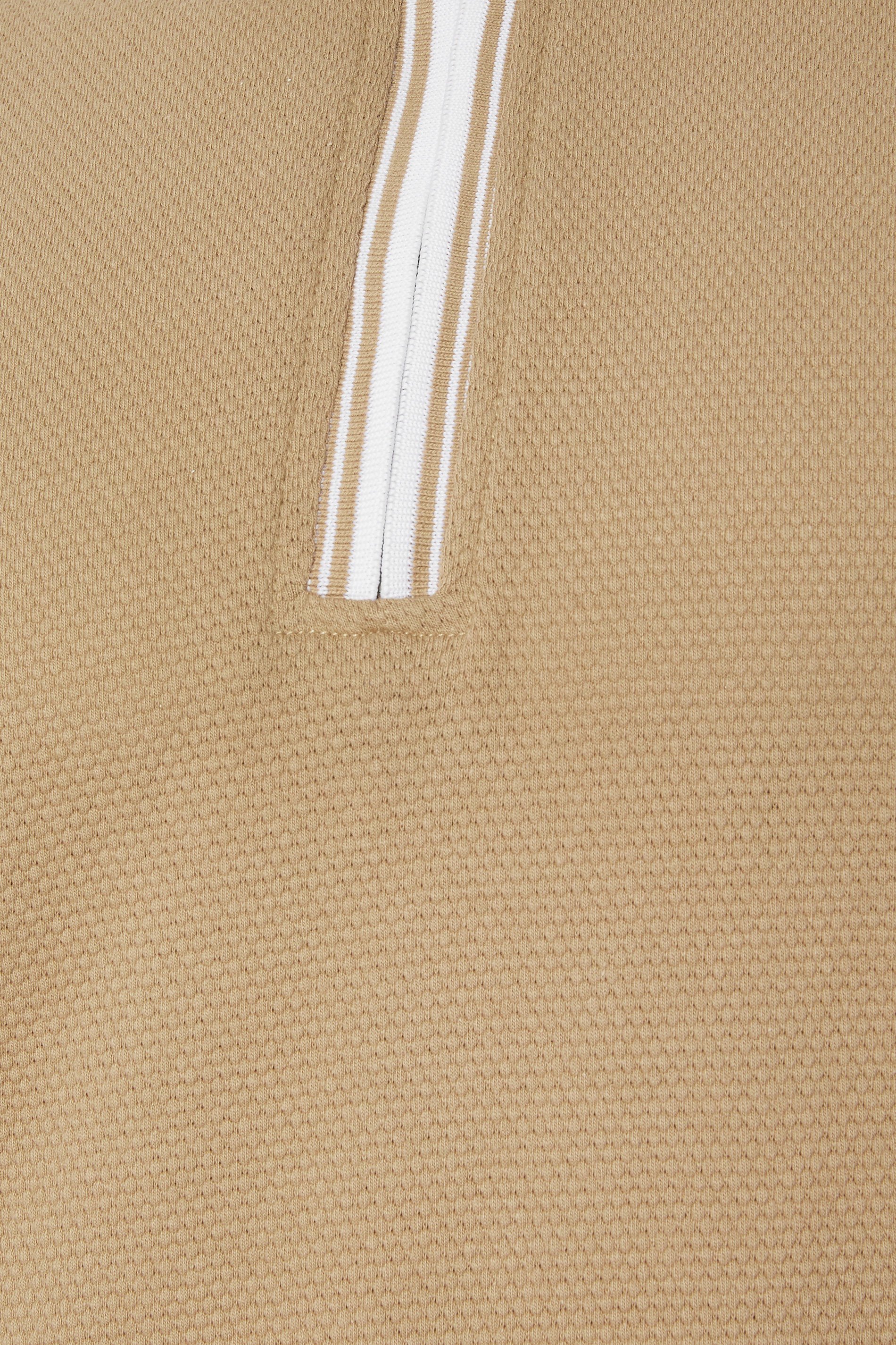 KAM Big & Tall Stone Brown Textured Zip Up Polo Shirt | BadRhino 2