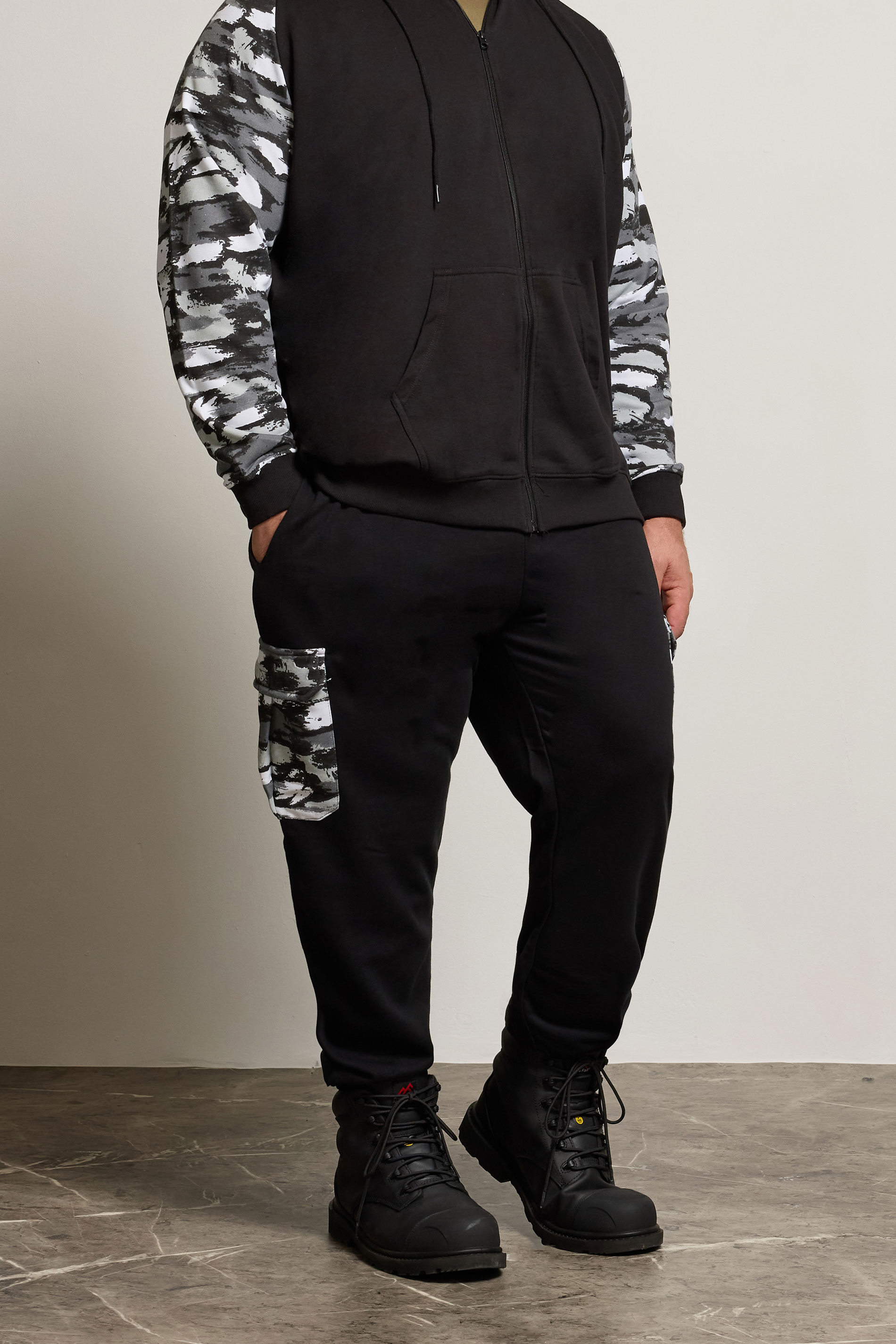 BadRhino Big & Tall Black Camo Detail Cargo Joggers | BadRhino 1