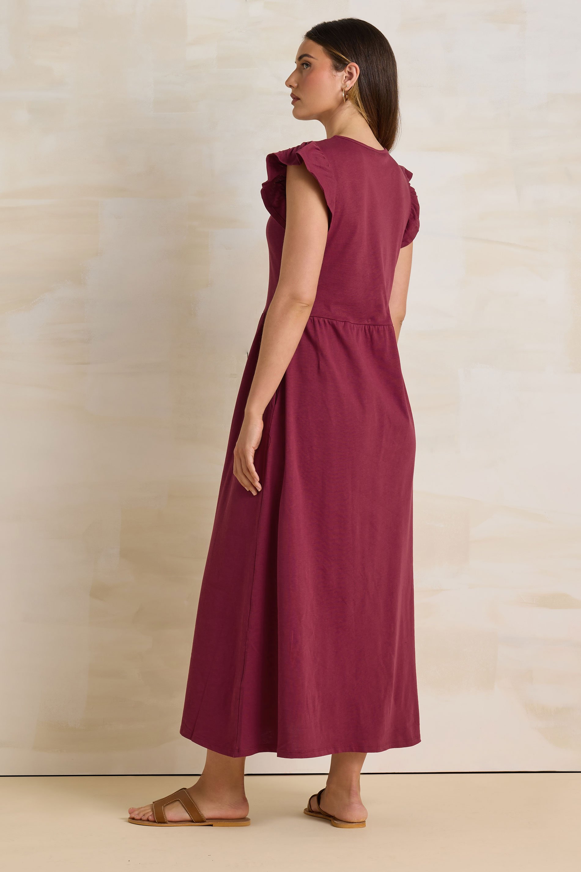 LTS Tall Dark Red Frill Sleeve Maxi Dress | Long Tall Sally 4