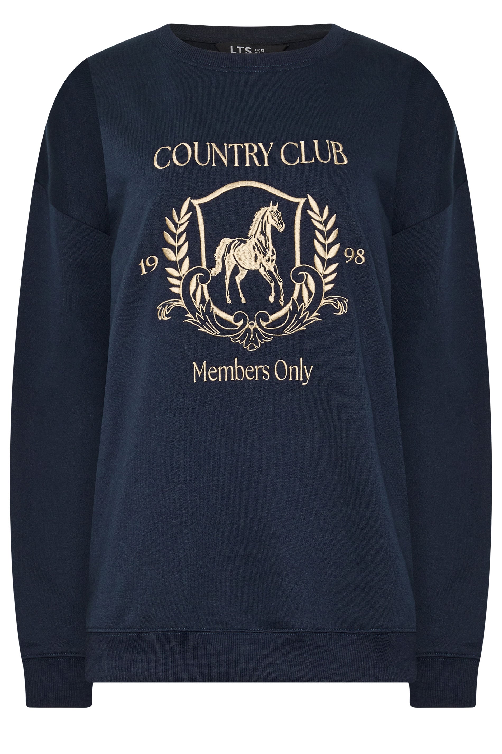 LTS Tall Women's Navy Blue 'Country Club' Embroidered Slogan Sweatshirt | Long Tall Sally 5