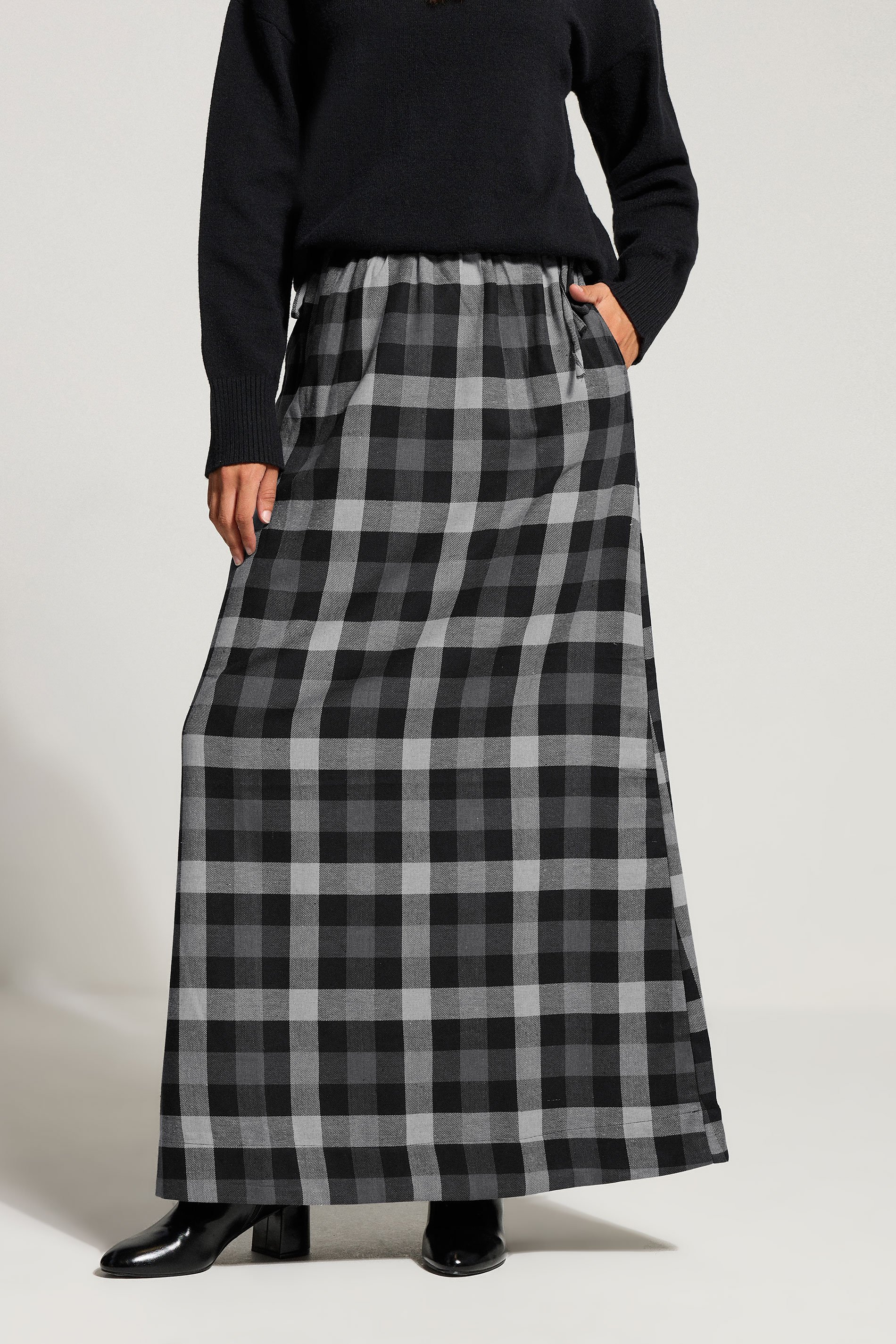 LTS Tall Black Cotton Check Side Tie Maxi Skirt | Long Tall Sally 3