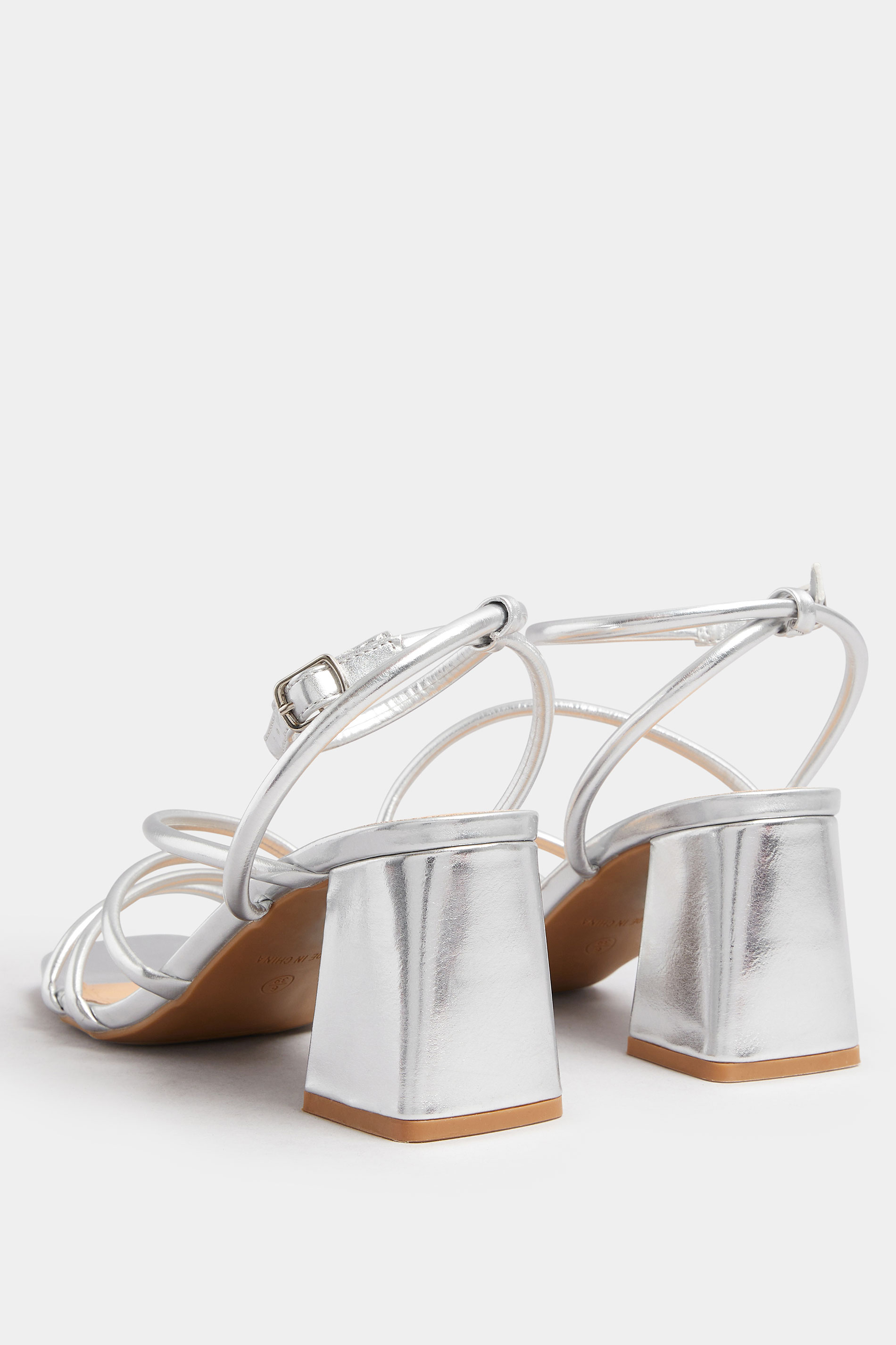 Silver Aysmmetric Strappy Block Heels In Standard Fit | Yours Clothing 4