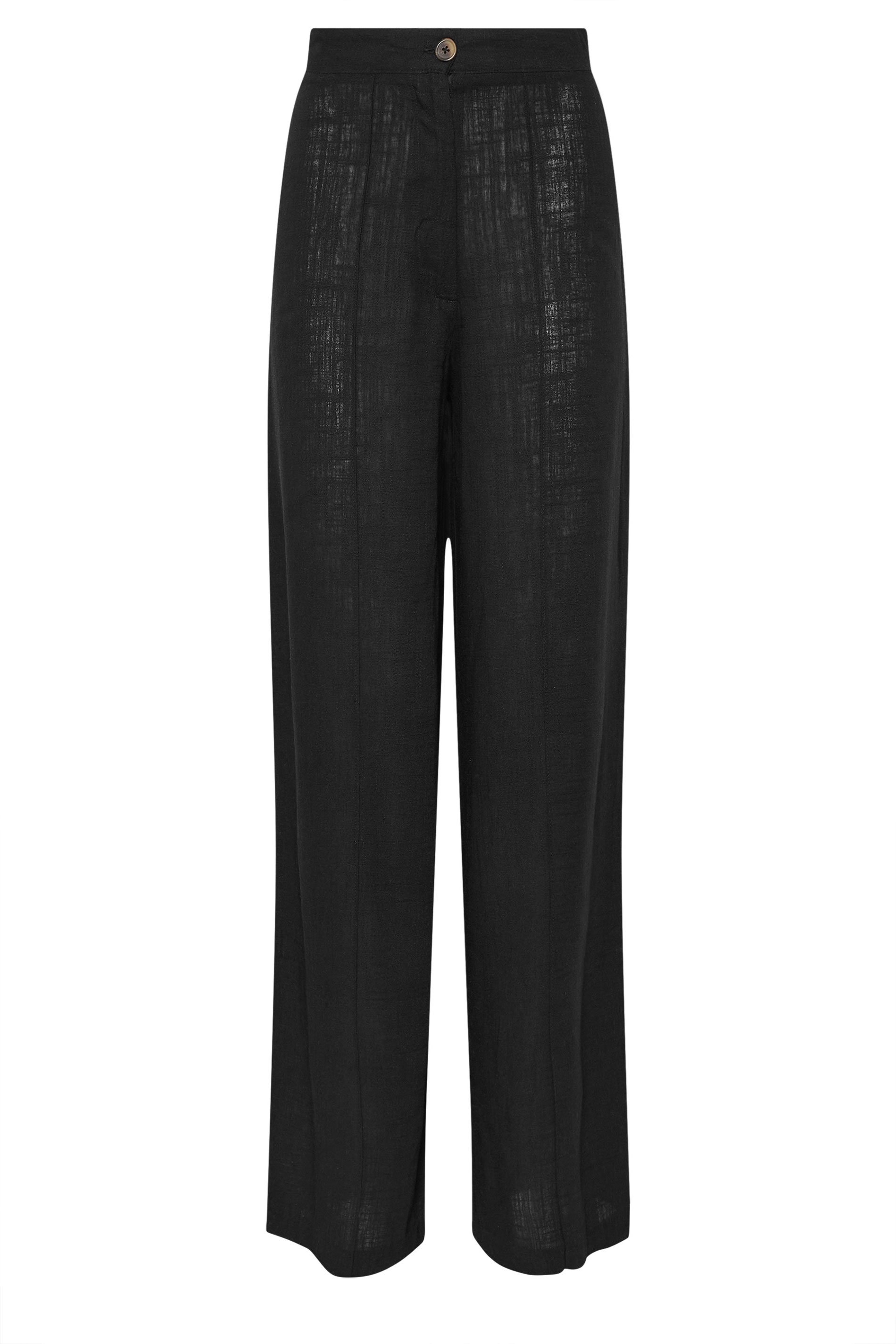 LTS Tall Black Linen Pleated Wide Leg Trousers | Long Tall Sally 5