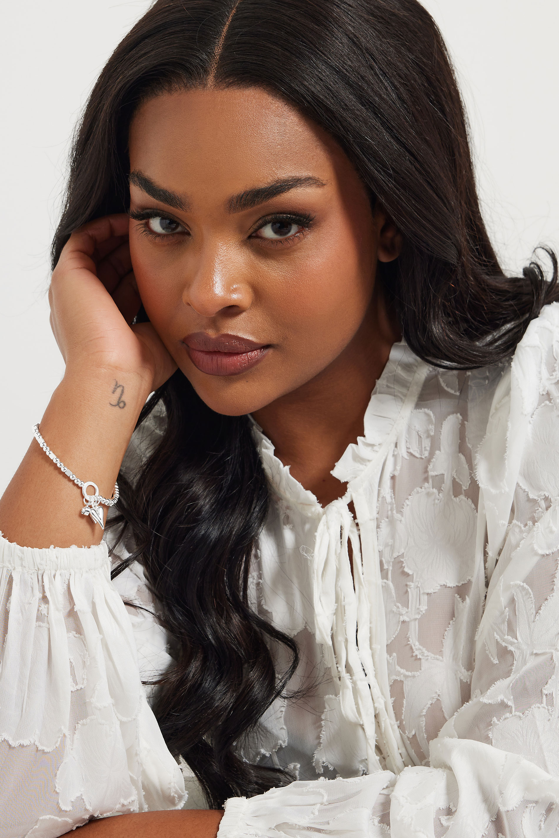 Silver Tone Beaded Heart Charm Stretch Bracelet | Yours Clothing 1