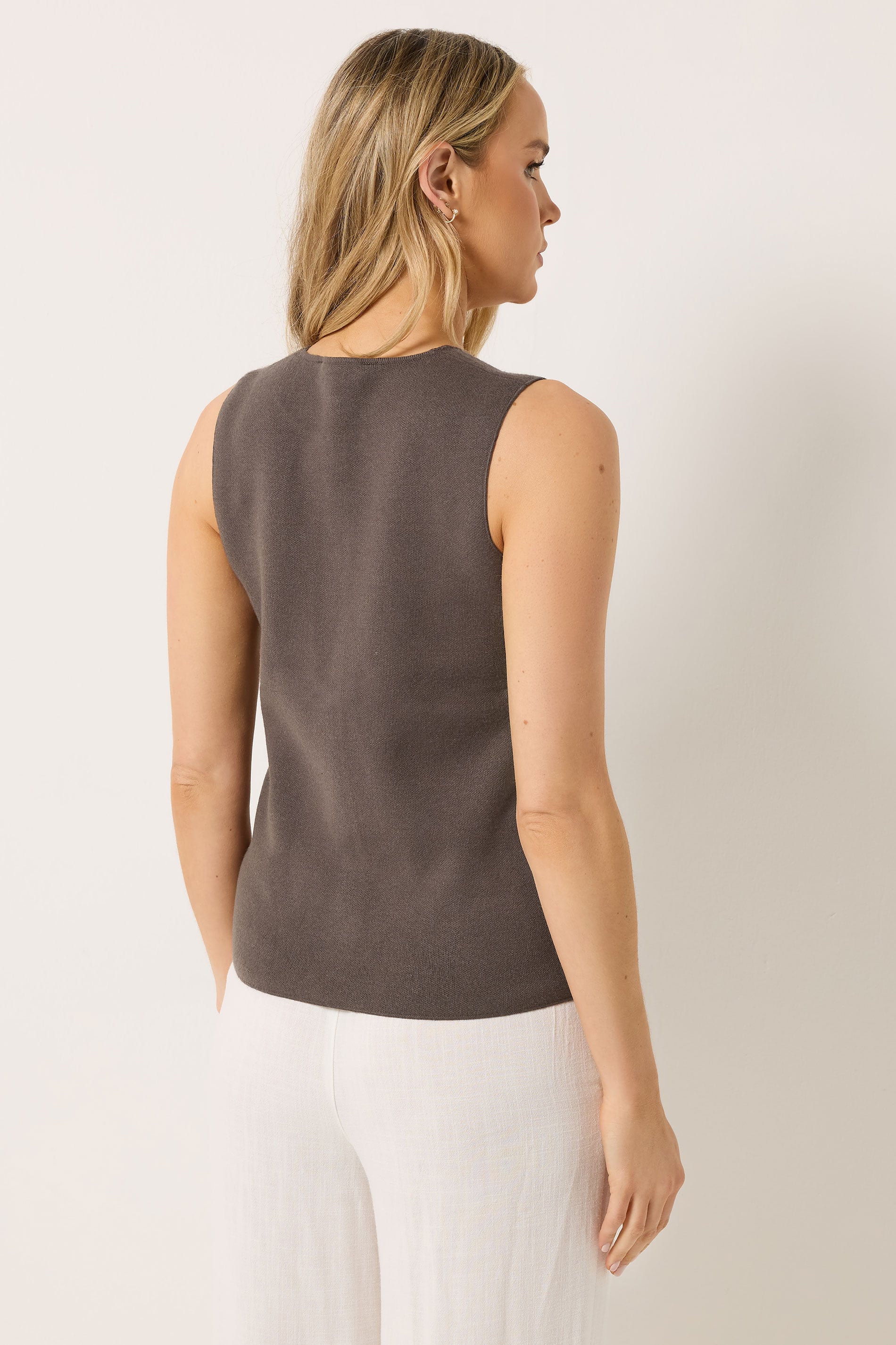 LTS Tall Women's Chocolate Brown Button Vest Top | Long Tall Sally 2