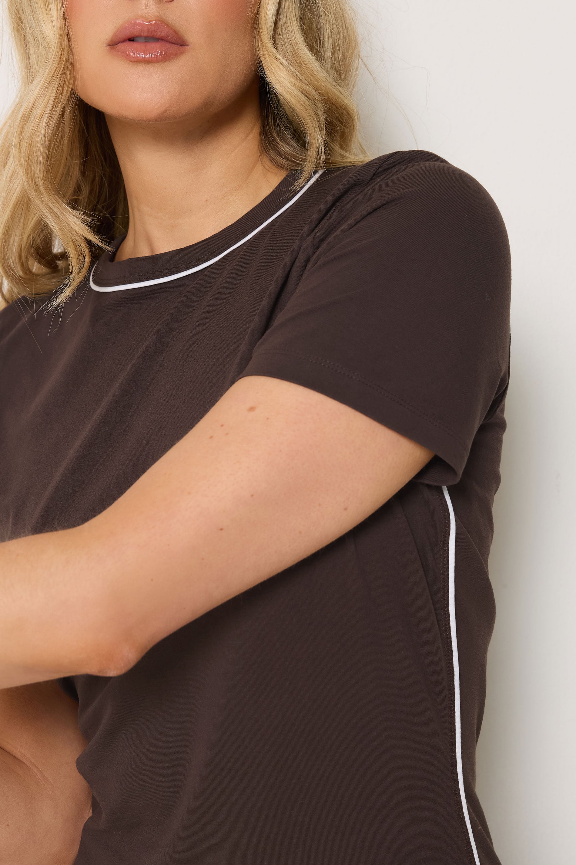 LTS Tall Women's Chocolate Brown Active Piped T-Shirt | Long Tall Sally 4