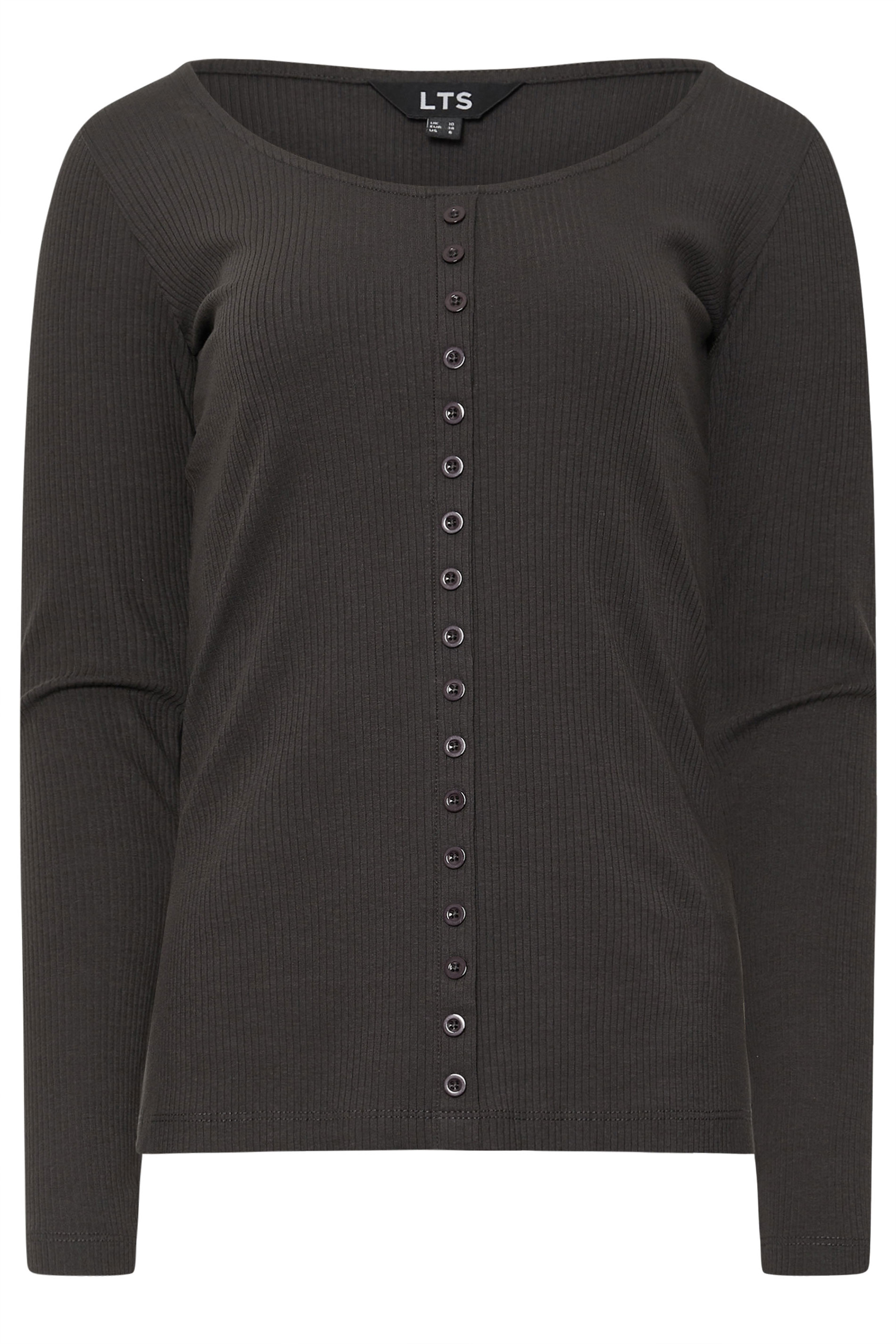 LTS Tall Charcoal Grey Ribbed Button Long Sleeve Top | Long Tall Sally 5
