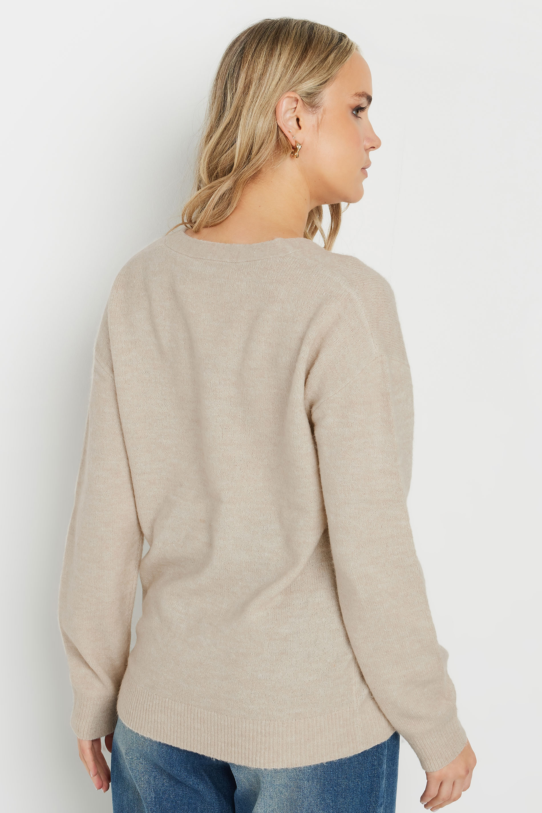 LTS Tall Natural Brown Knit Wrap Button Jumper | Long Tall Sally 3