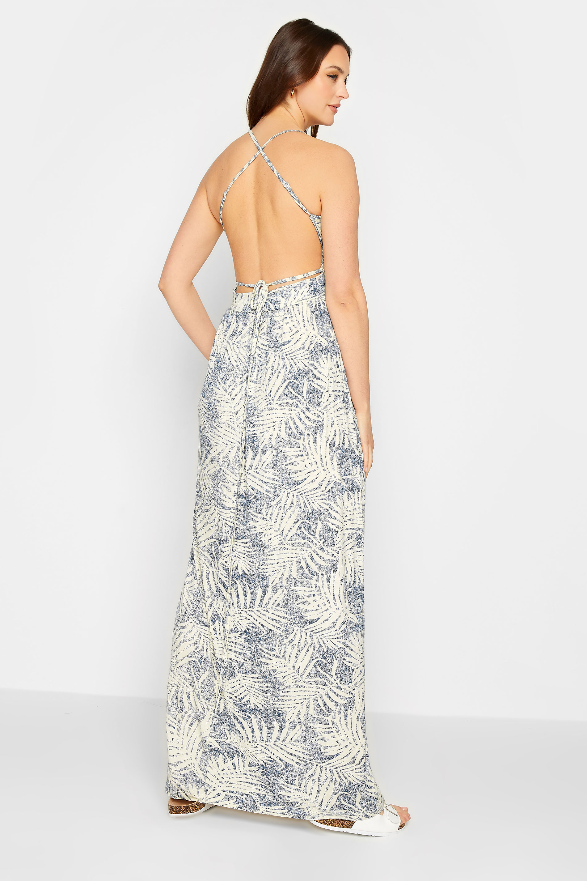 LTS Tall Light Blue Leaf Print Split Maxi Dress | Long Tall Sally  3