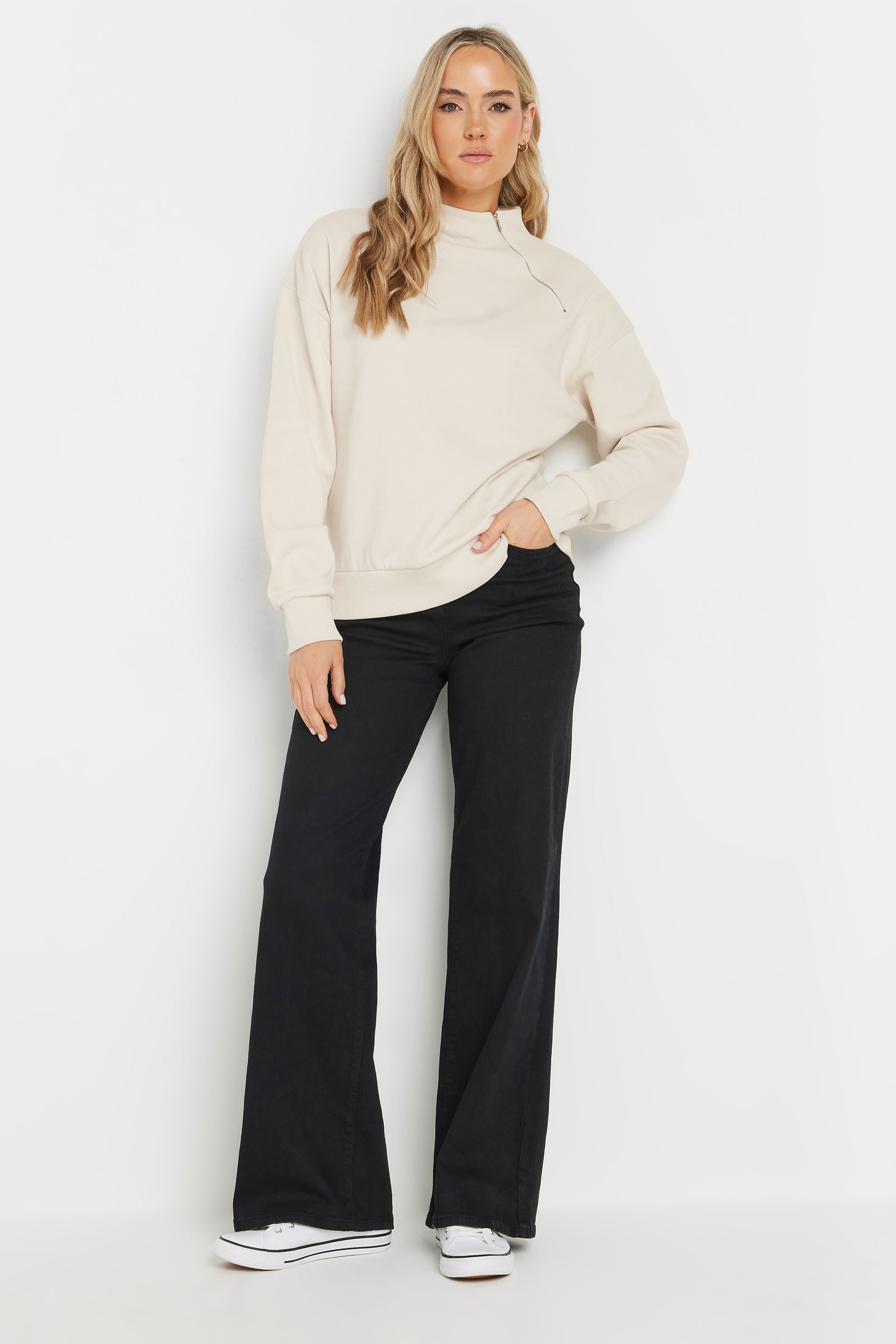 LTS Tall Cream High Zip Neck Sweatshirt | Long Tall Sally 2