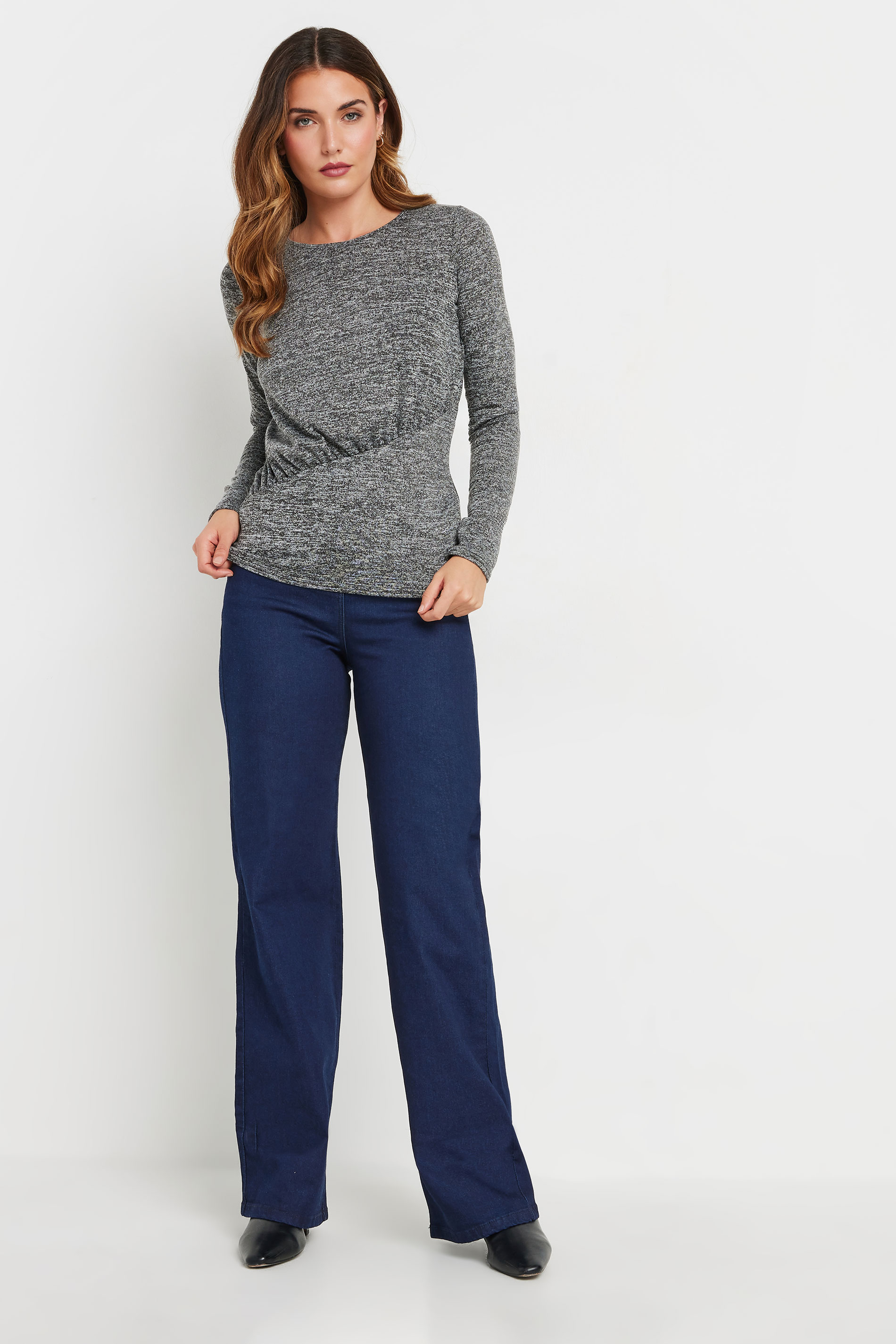 LTS Tall Grey Marl Soft Touch Ruched Top | Long Tall Sally 2