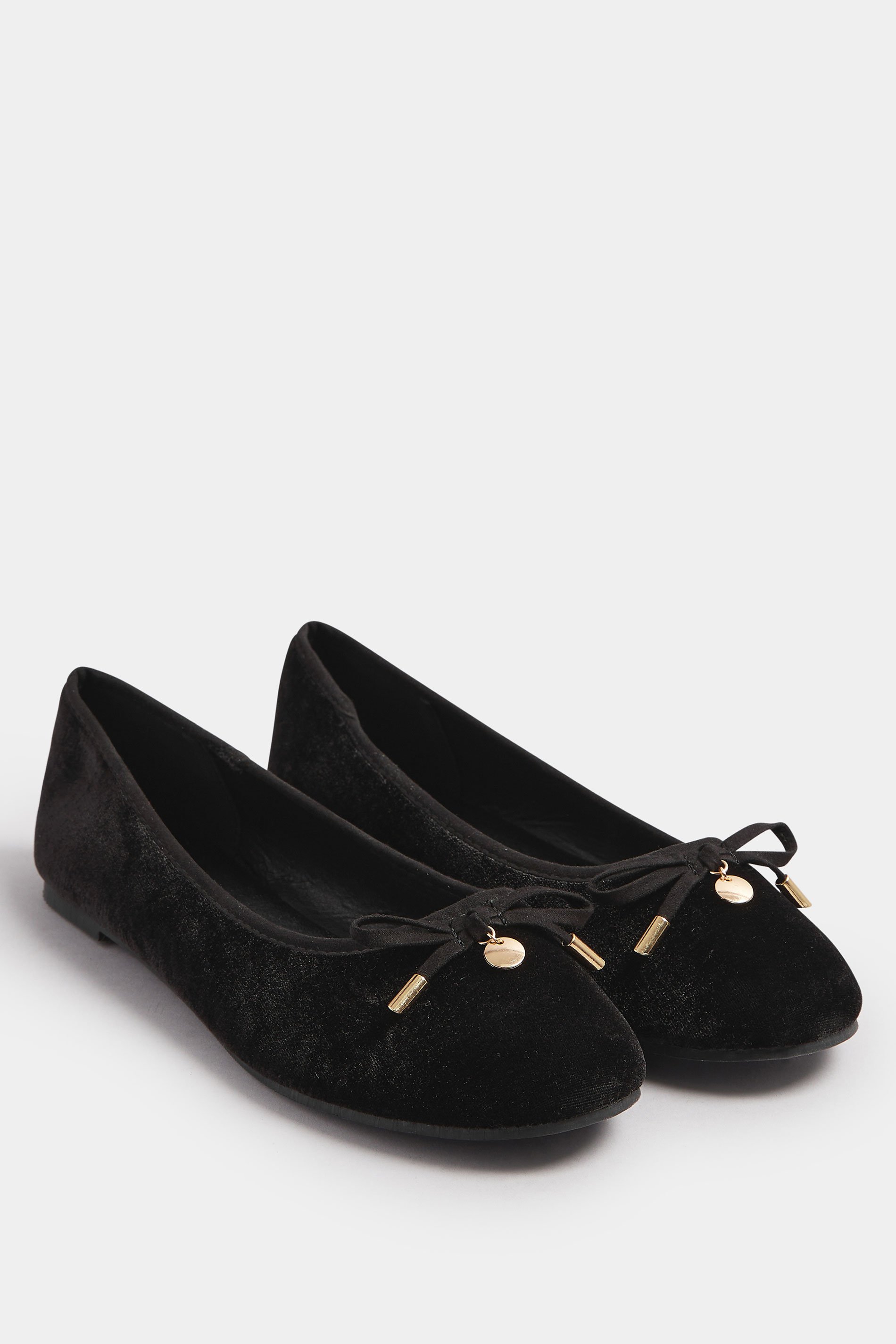 LTS Black Velvet Bow Ballerina Pumps In Standard Fit | Long Tall Sally 2