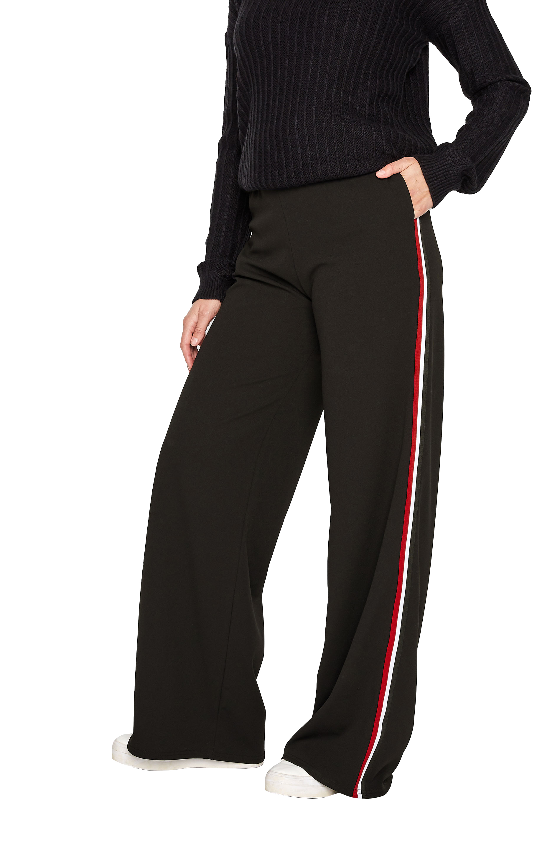 LTS Tall Women's Black & Red Side Stripe Wide Leg Trousers | Long 
