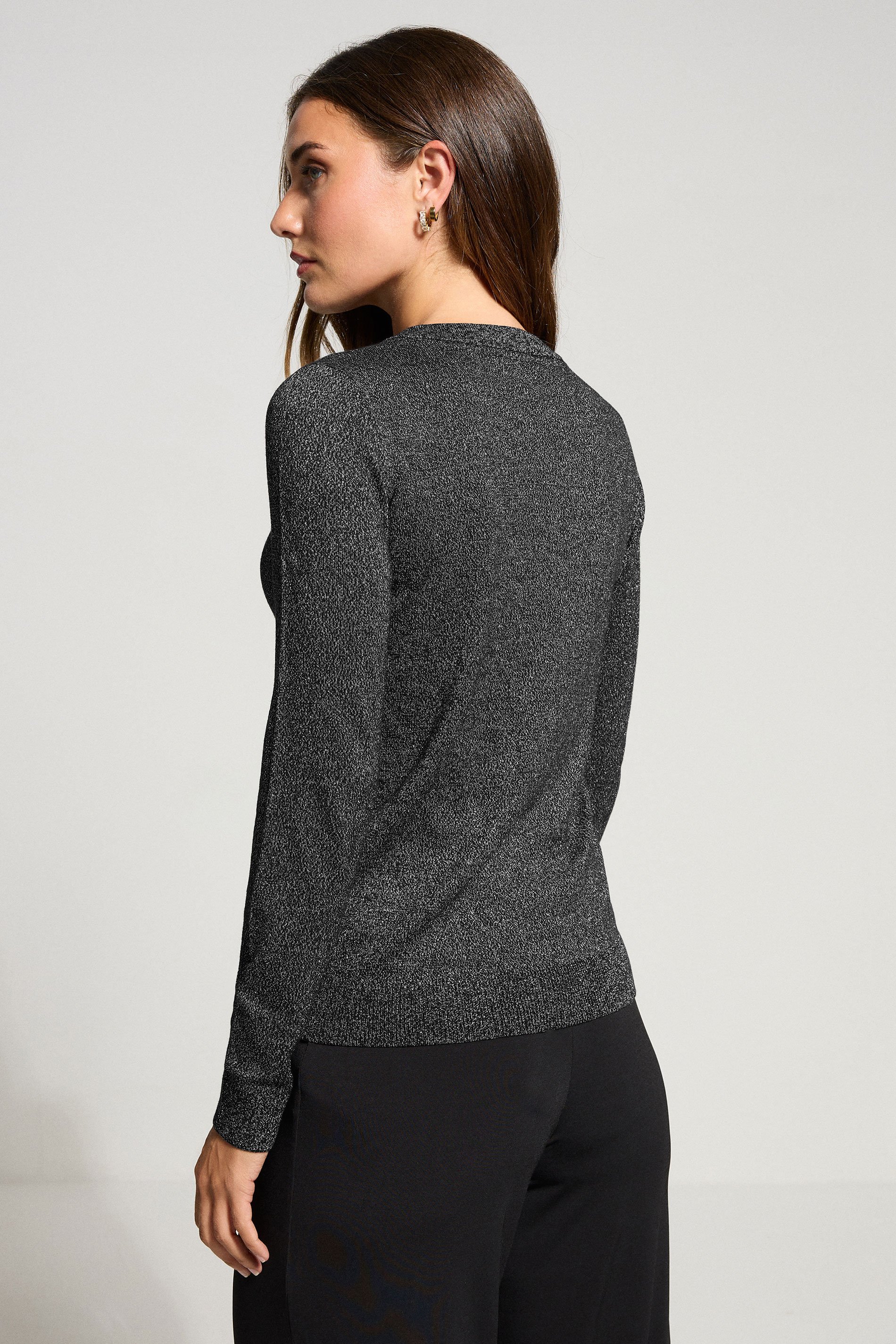 LTS Tall Black Metallic Crew Neck Cardigan | Long Tall Sally 4