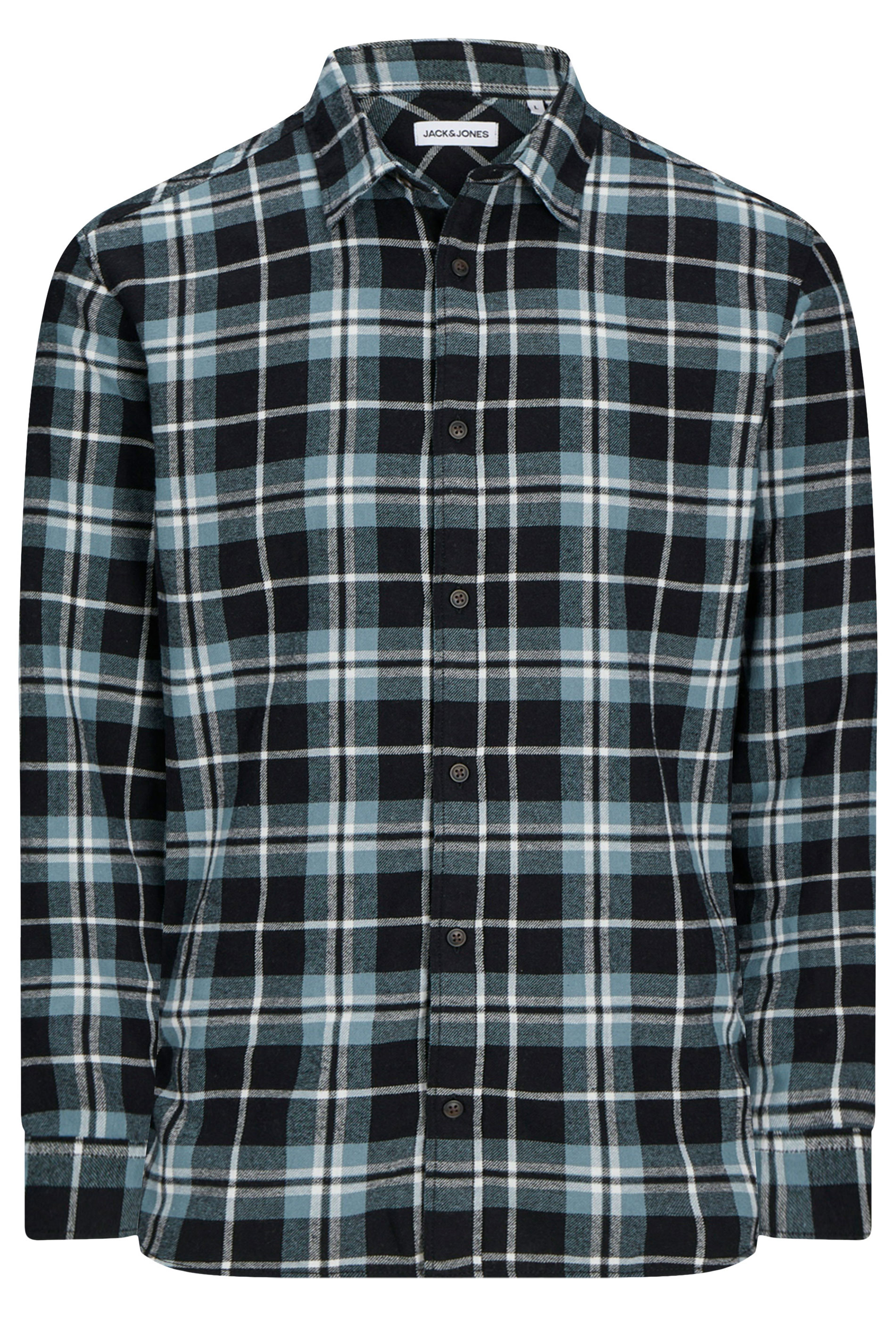 JACK & JONES Big & Tall Blue Flannel Checked Shirt | BadRhino 2