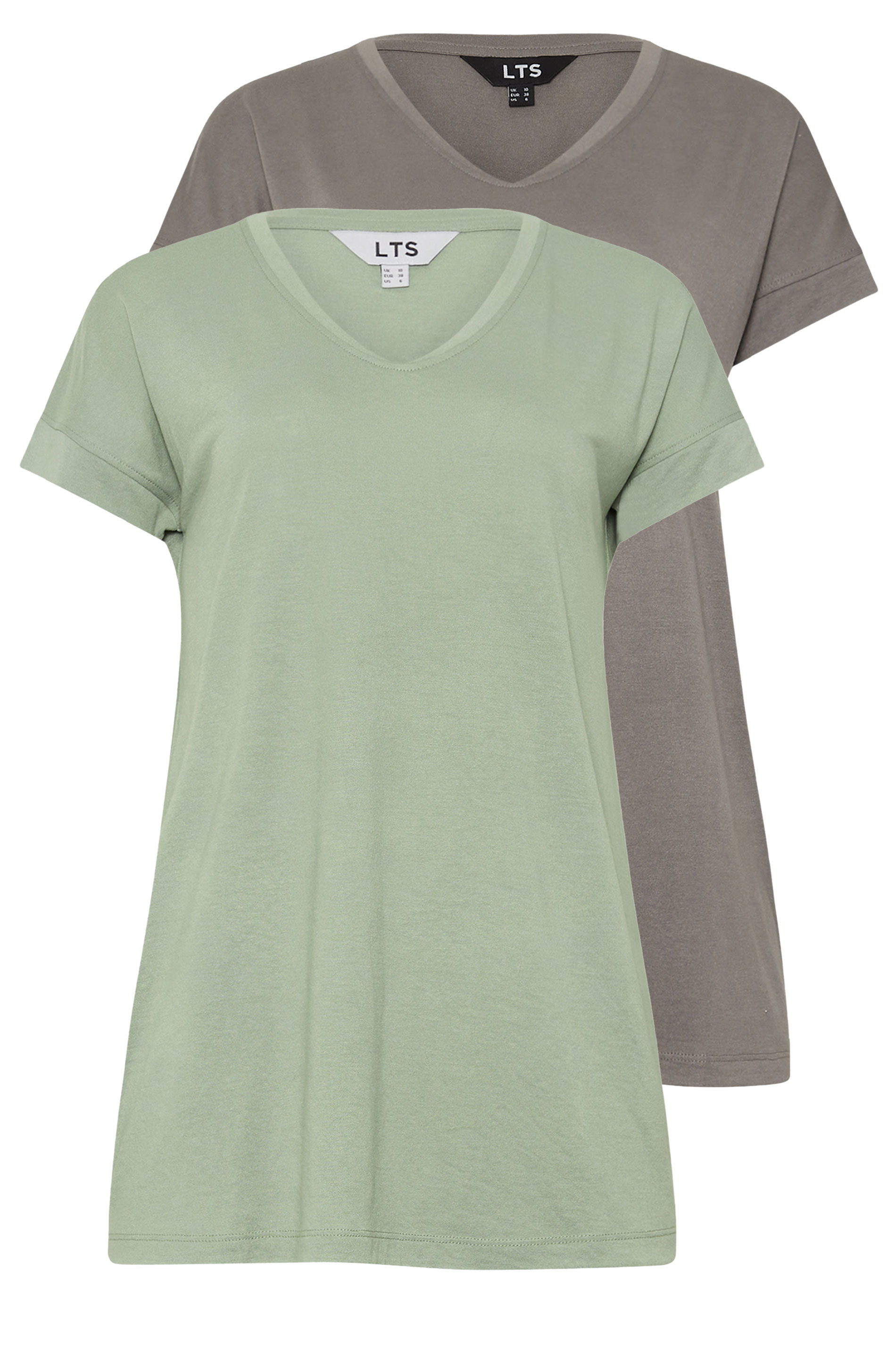 LTS PREMIUM Tall 2 PACK Sage Green & Grey V-Neck Modal T-Shirts | Long Tall Sally 6