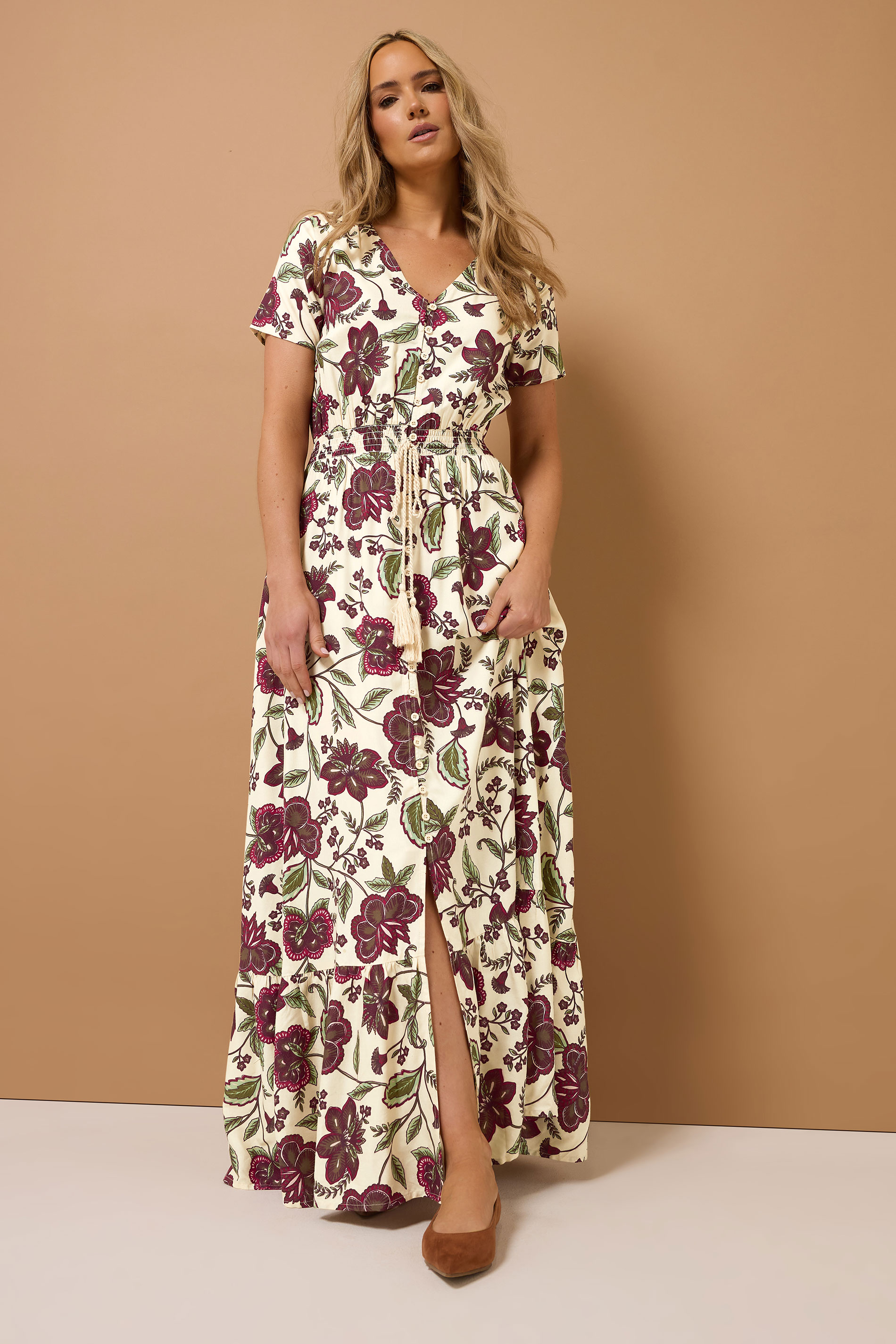 LTS Tall Cream Floral Print Button Maxi Dress | Long Tall Sally 3