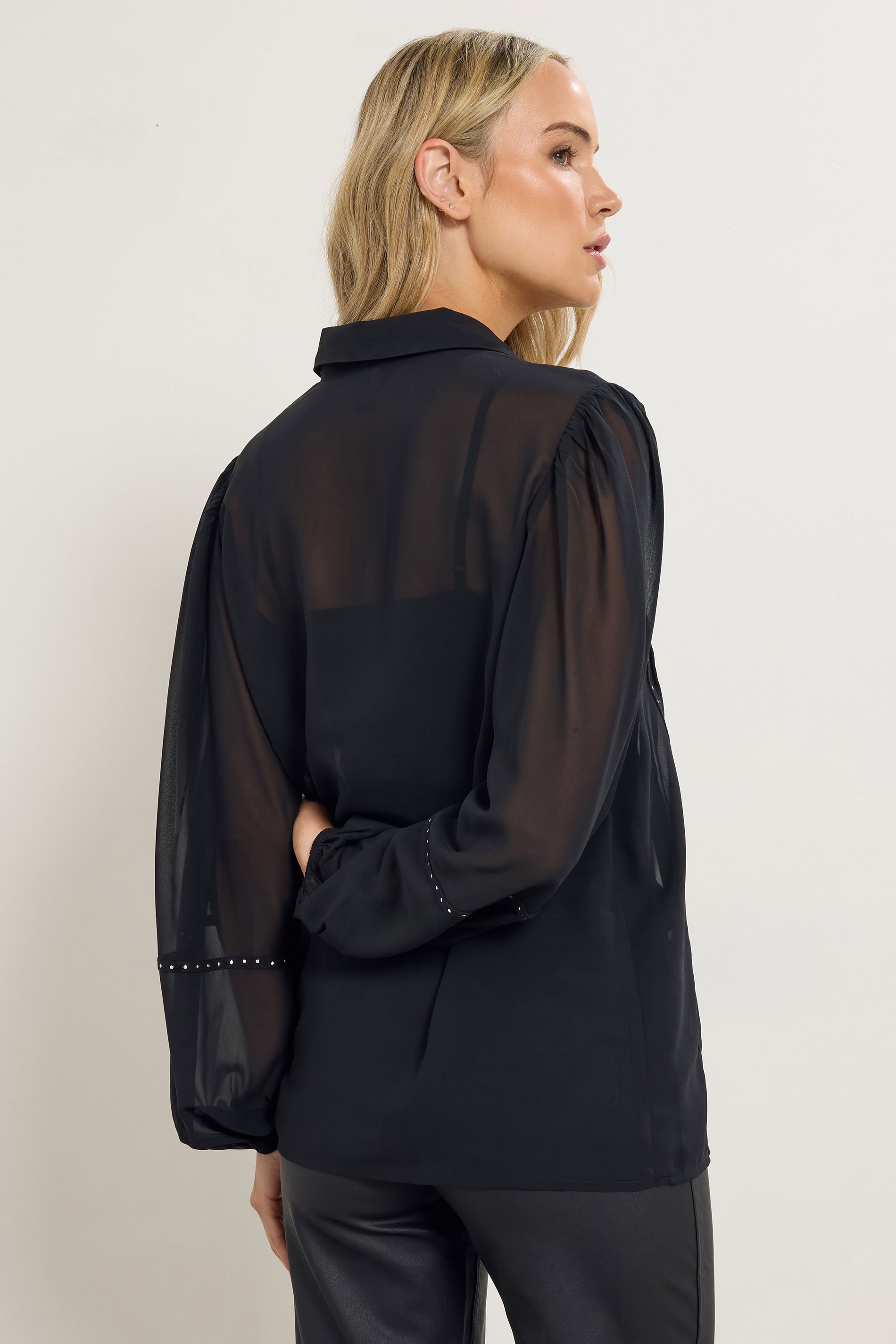 LTS Tall Black Stud Trim Pintuck Shirt | Long Tall Sally 3