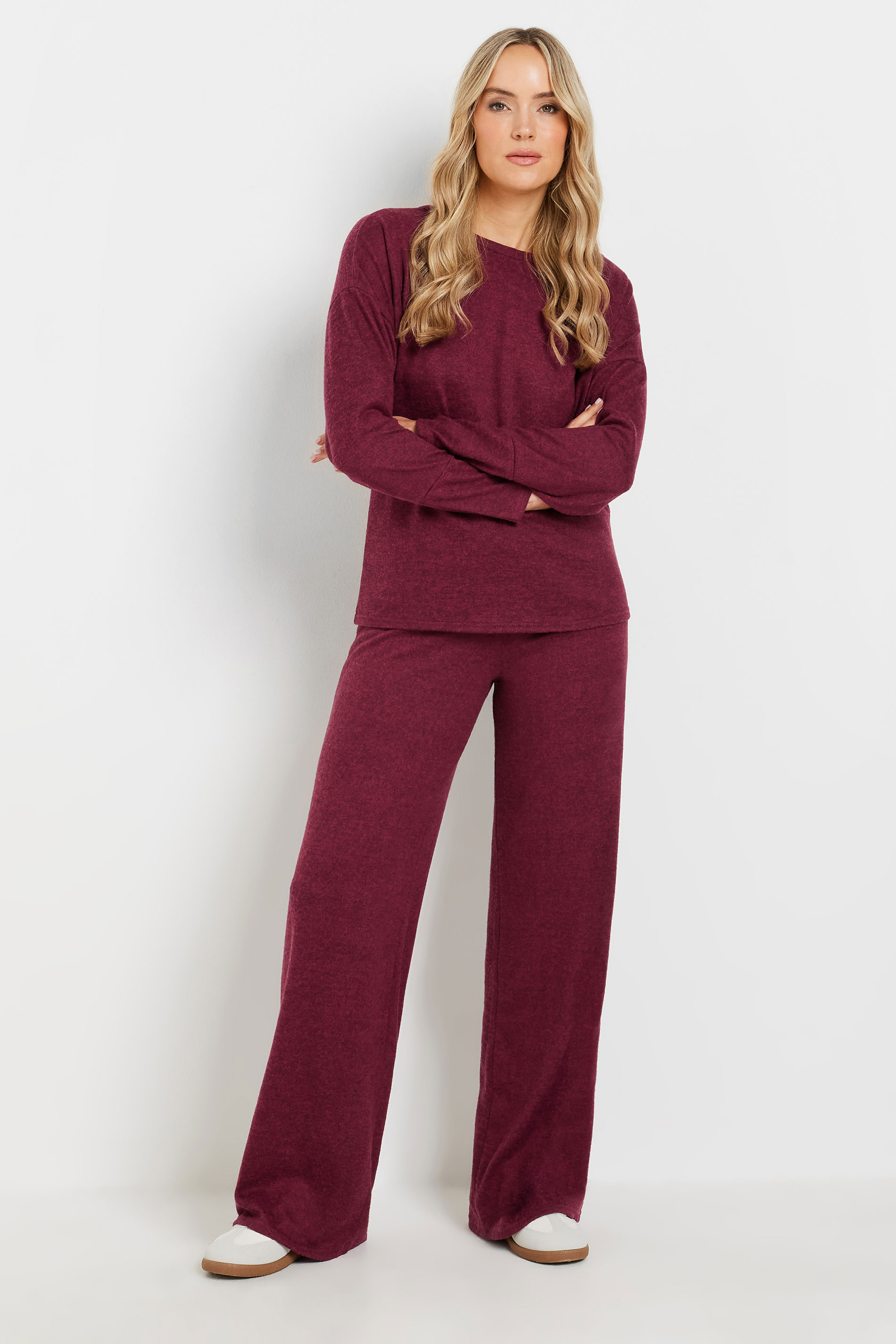 LTS Tall Burgundy Red Drawstring Wide Leg Trousers | Long Tall Sally 1