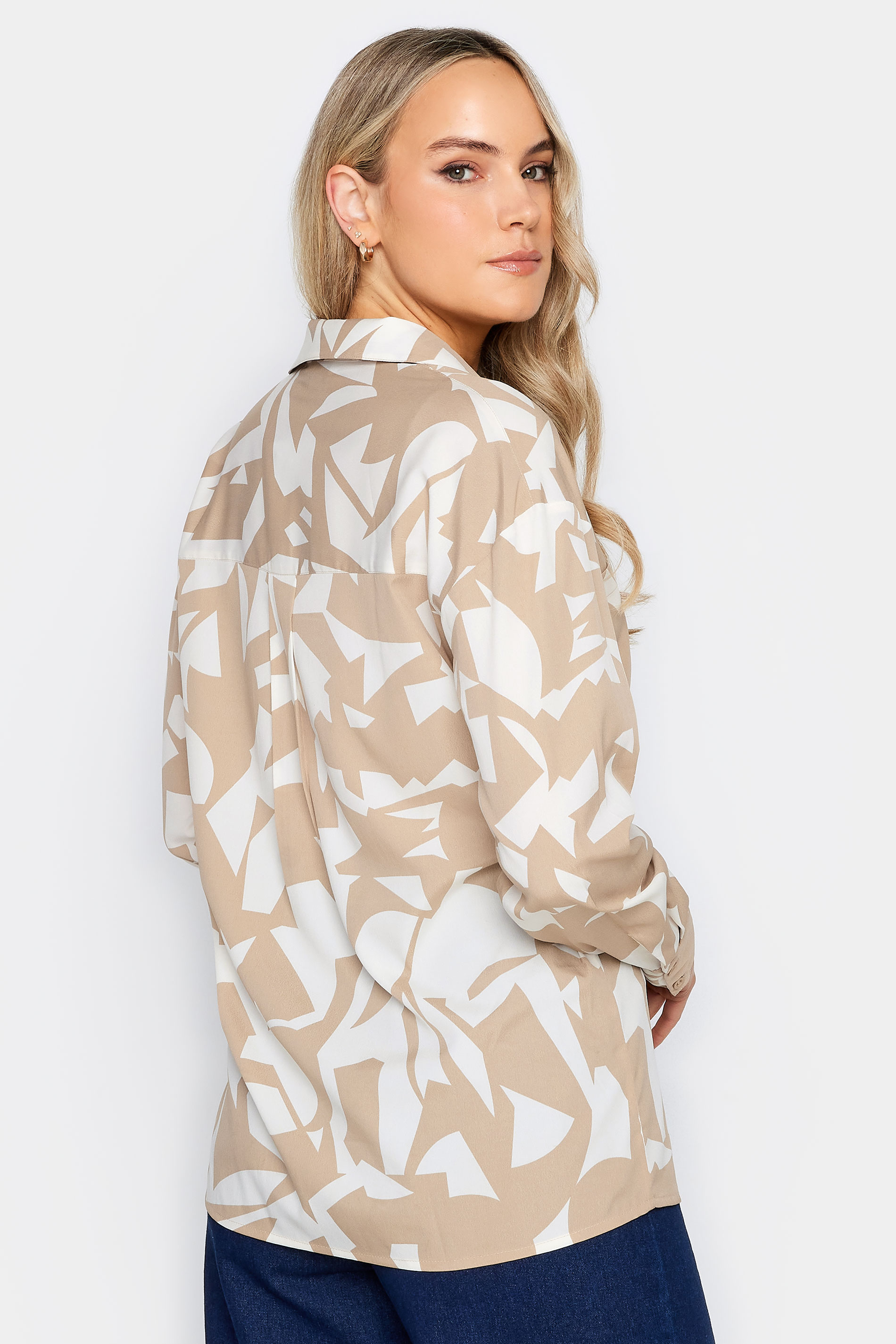 LTS Tall Neutral Brown Abstract Print Shirt | Long Tall Sally 4