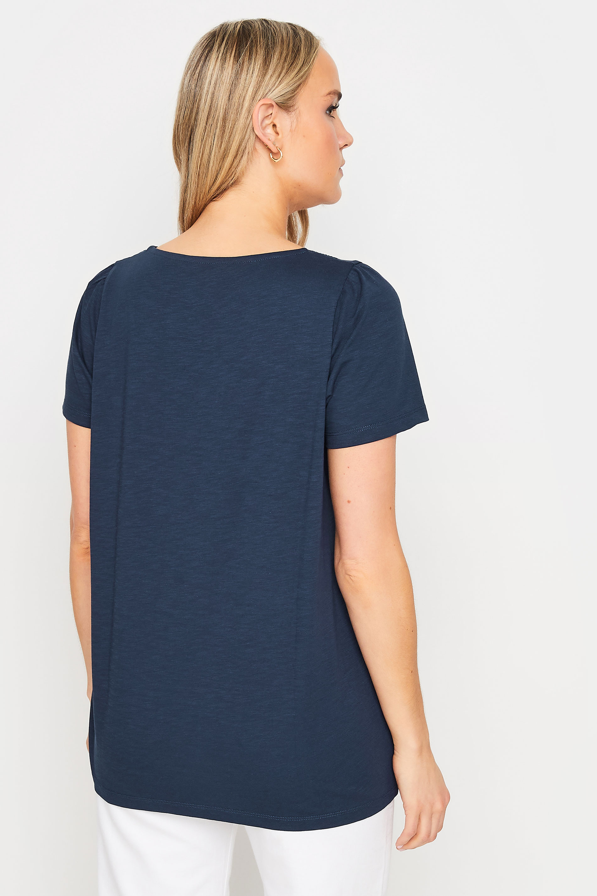 LTS Tall Women's Navy Blue Crochet Trim T-Shirt | Long Tall Sally 3