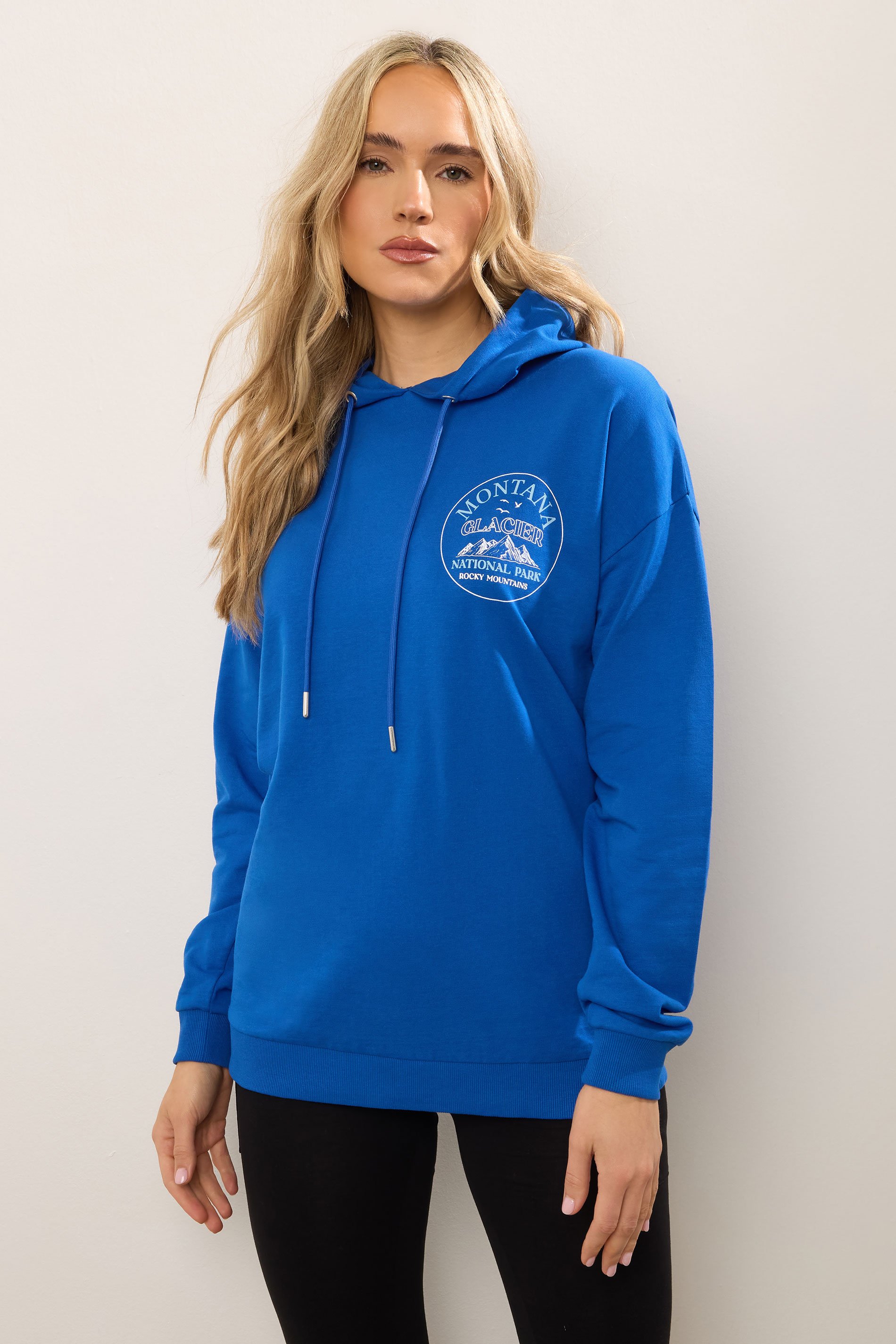LTS Tall Blue 'Montana Glacier' Slogan Hoodie | Long Tall Sally 1