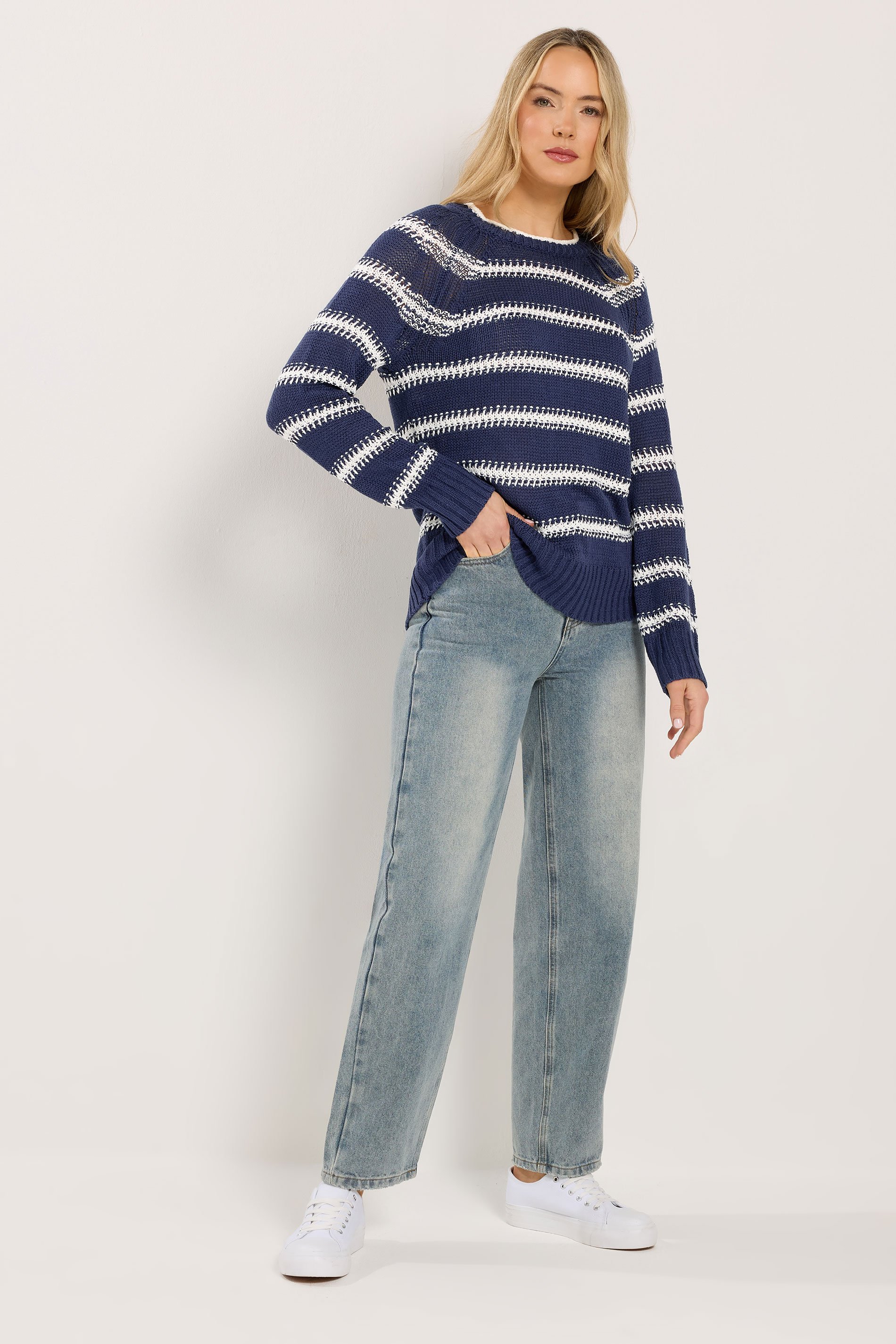 LTS Tall Navy Blue & White Stripe Knit Jumper | Long Tall Sally 2