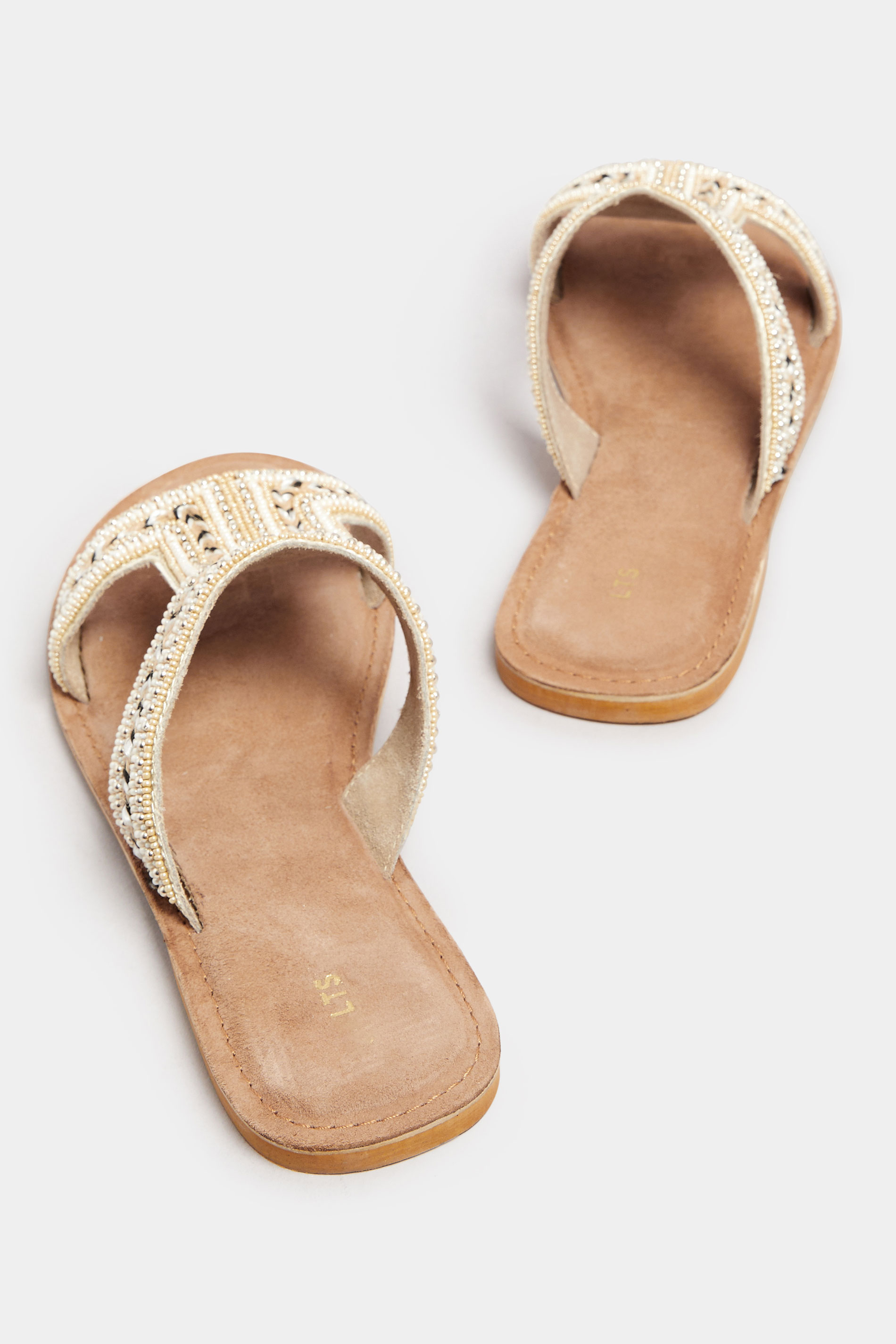 LTS Natural Brown Beaded Slip-On Sandals In Standard Fit | Long Tall Sally 5