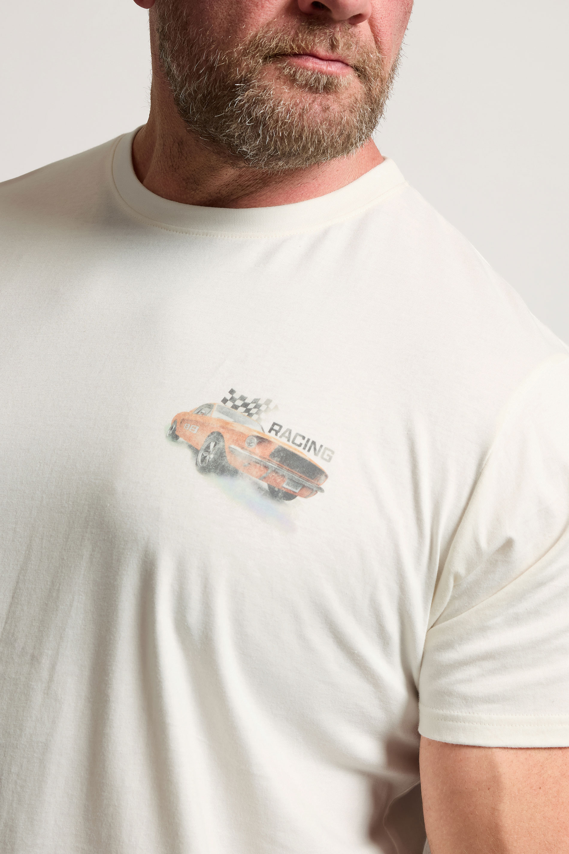 BadRhino Big & Tall Off White Racing Car Graphic T-Shirt | BadRhino 4